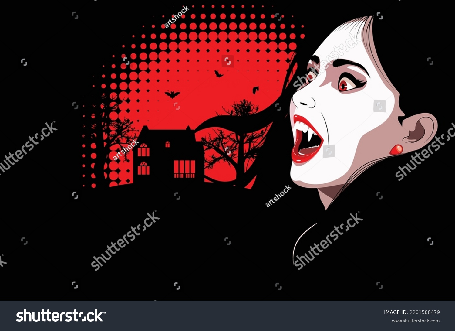 Portrait Vampire Woman Red Eyes Lips Stock Vector (Royalty Free ...
