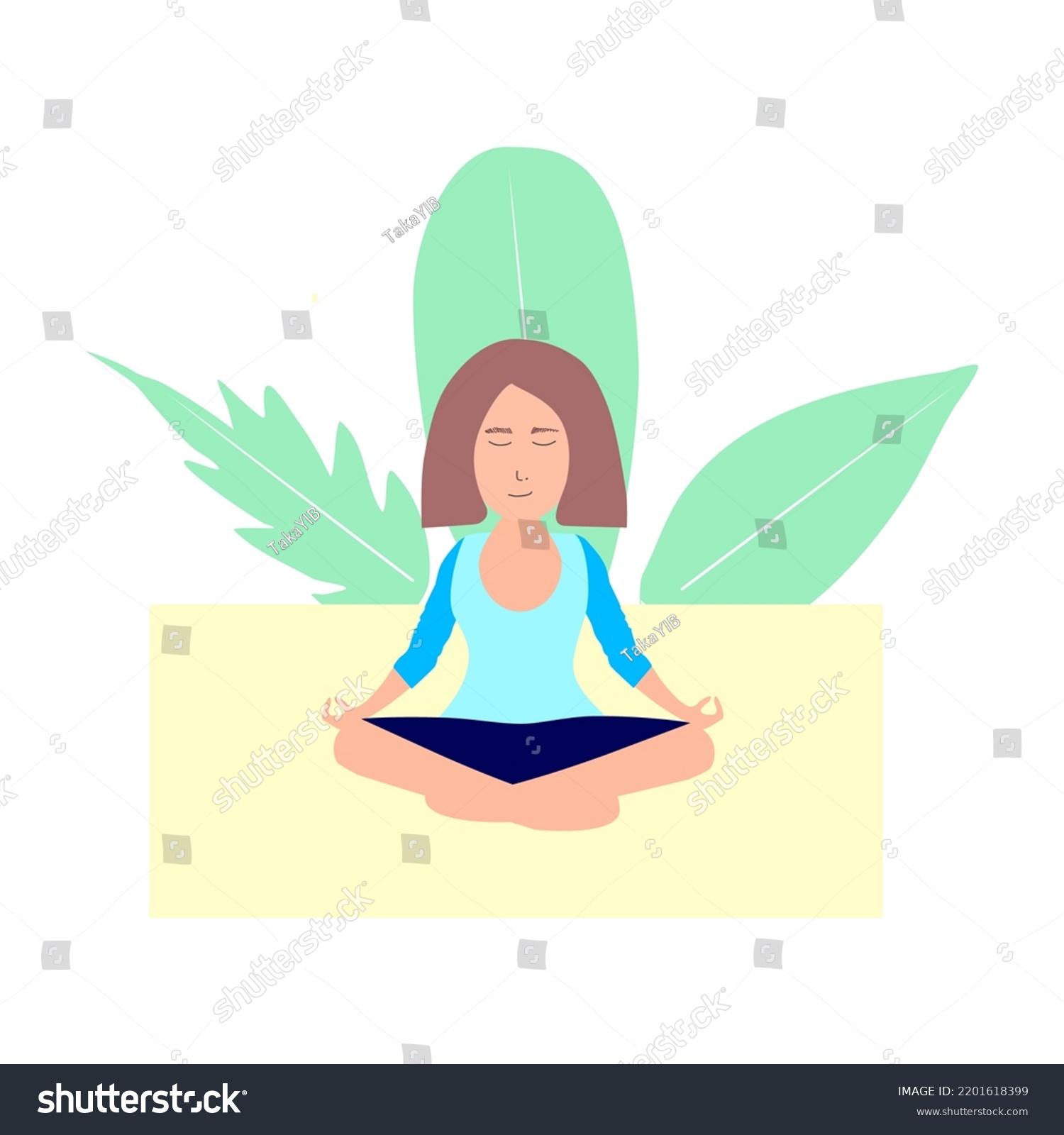 Woman Meditating Nature Leaves Concept Illustration Stock Vector ...