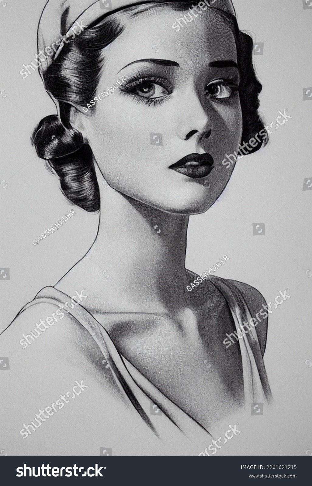 Drawing 30s Pinup Girl Stock Illustration 2201621215 | Shutterstock