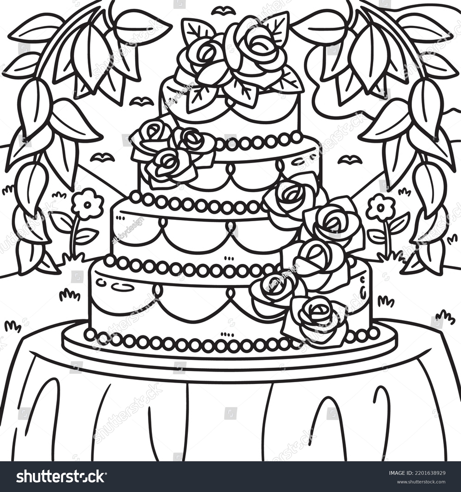 Wedding Cake Coloring Page Kids Stock Vector (Royalty Free) 2201638929