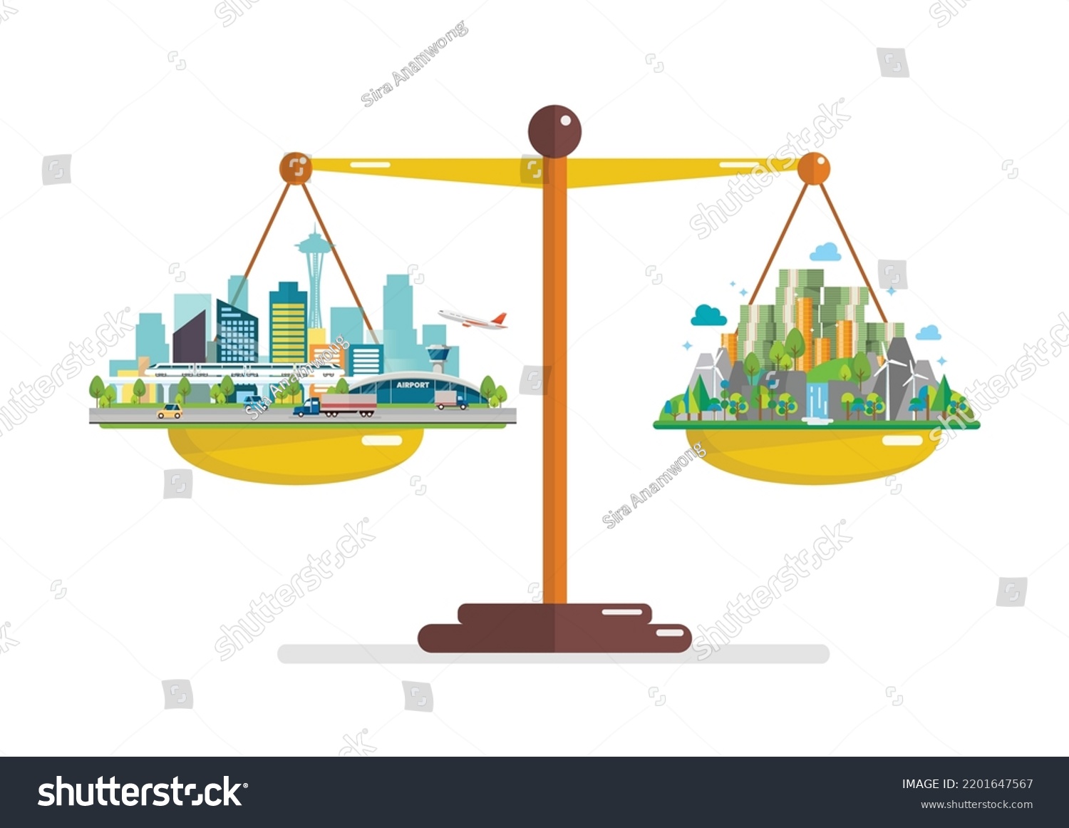 Comparison Between Prosperity Environment On Balance Stock Vector ...