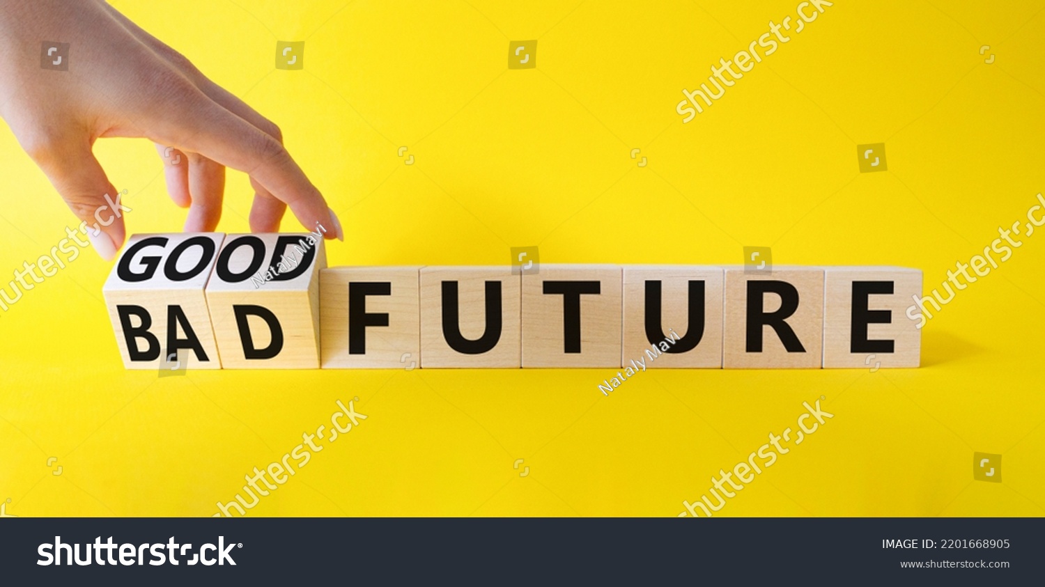 Good Bad Future Symbol Businessman Hand Stock Photo 2201668905 ...