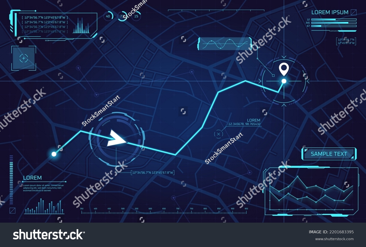 Hud Roadmap Road Direction Digital Gps Stock Vector (Royalty Free ...