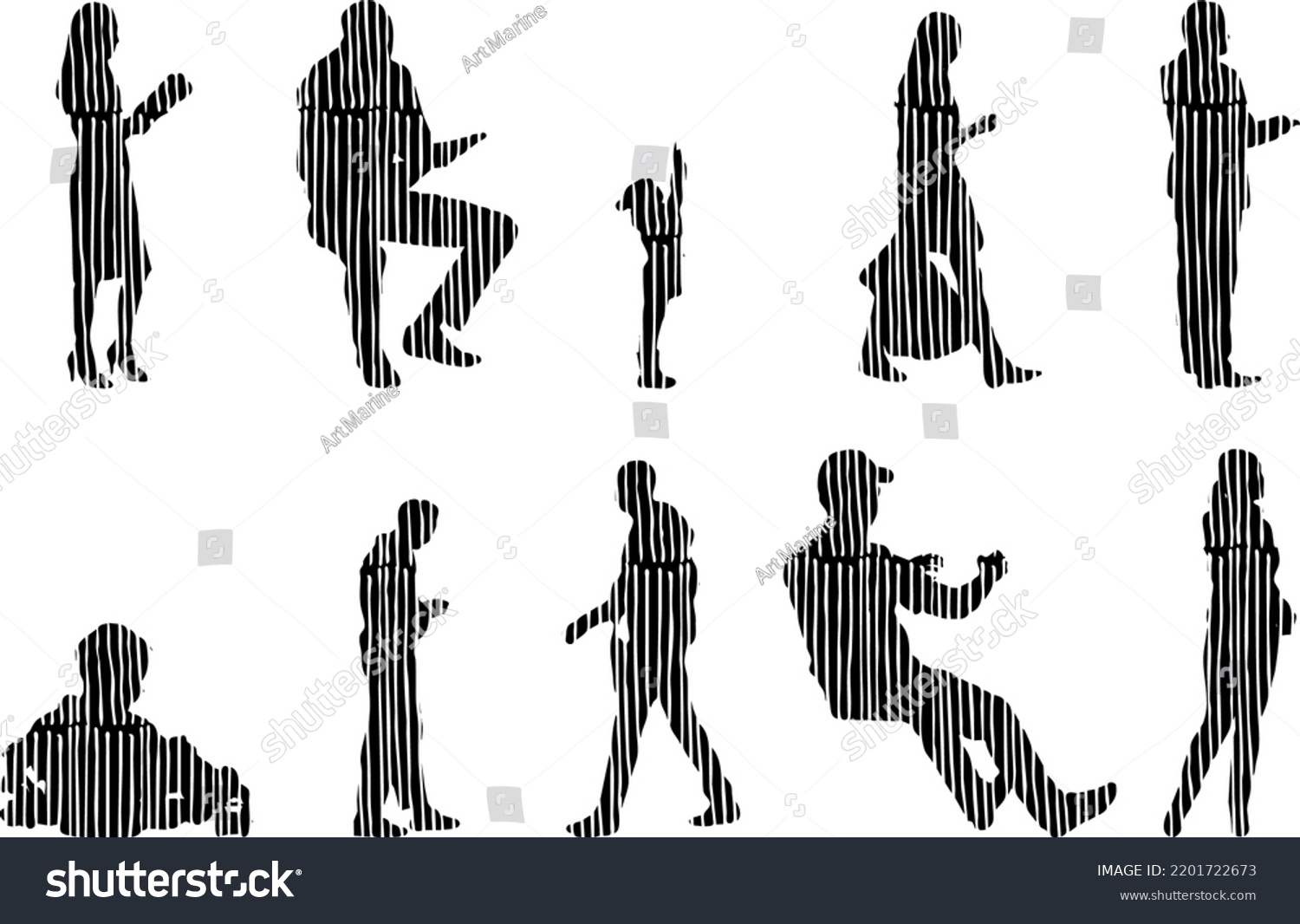 Vector Silhouettes Outline Silhouettes People Contour Stock Vector ...