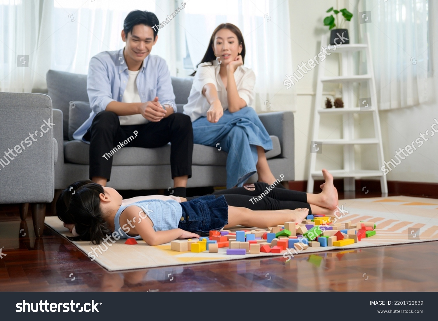 Asian Family Children Playing Building Tower Stock Photo 2201722839 ...