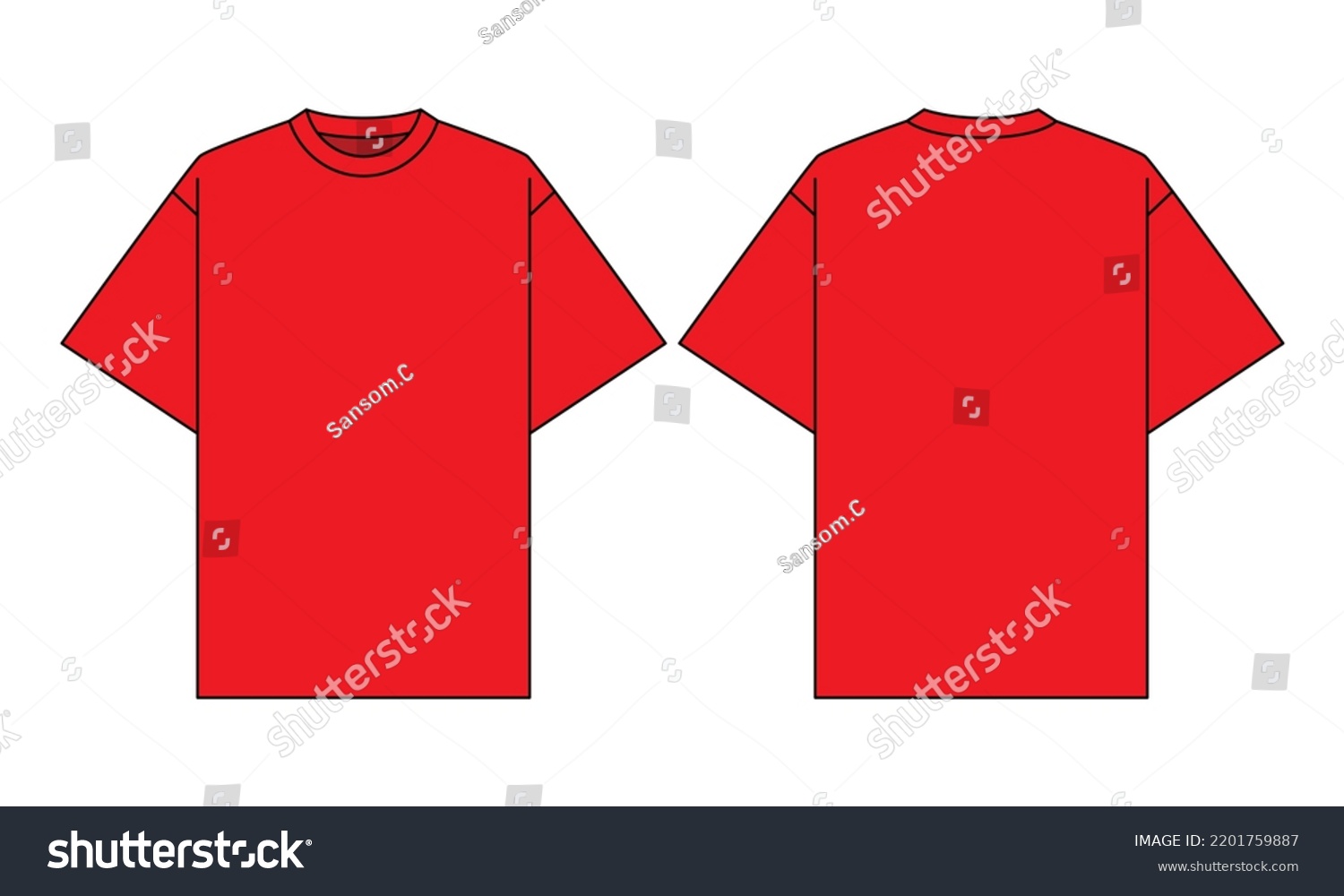 Blank Red Short Sleeve Oversize Tshirt Stock Vector (royalty Free 