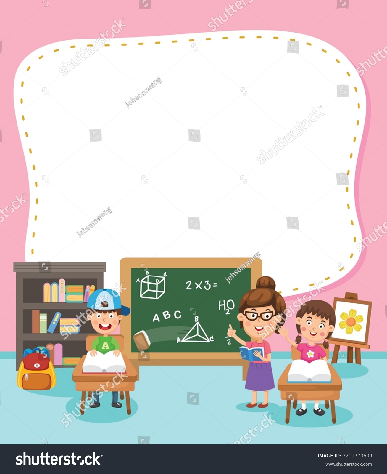 Empty Banner Template Children Classroom Illustration Stock Vector 