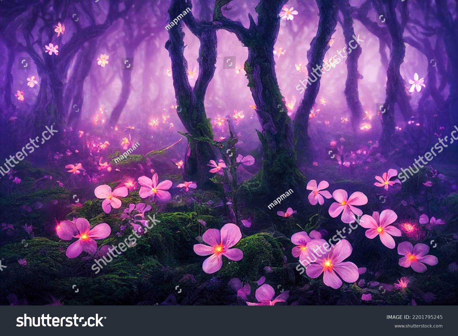 Illustration Magical Forest Scene Night 3d Stock Illustration ...