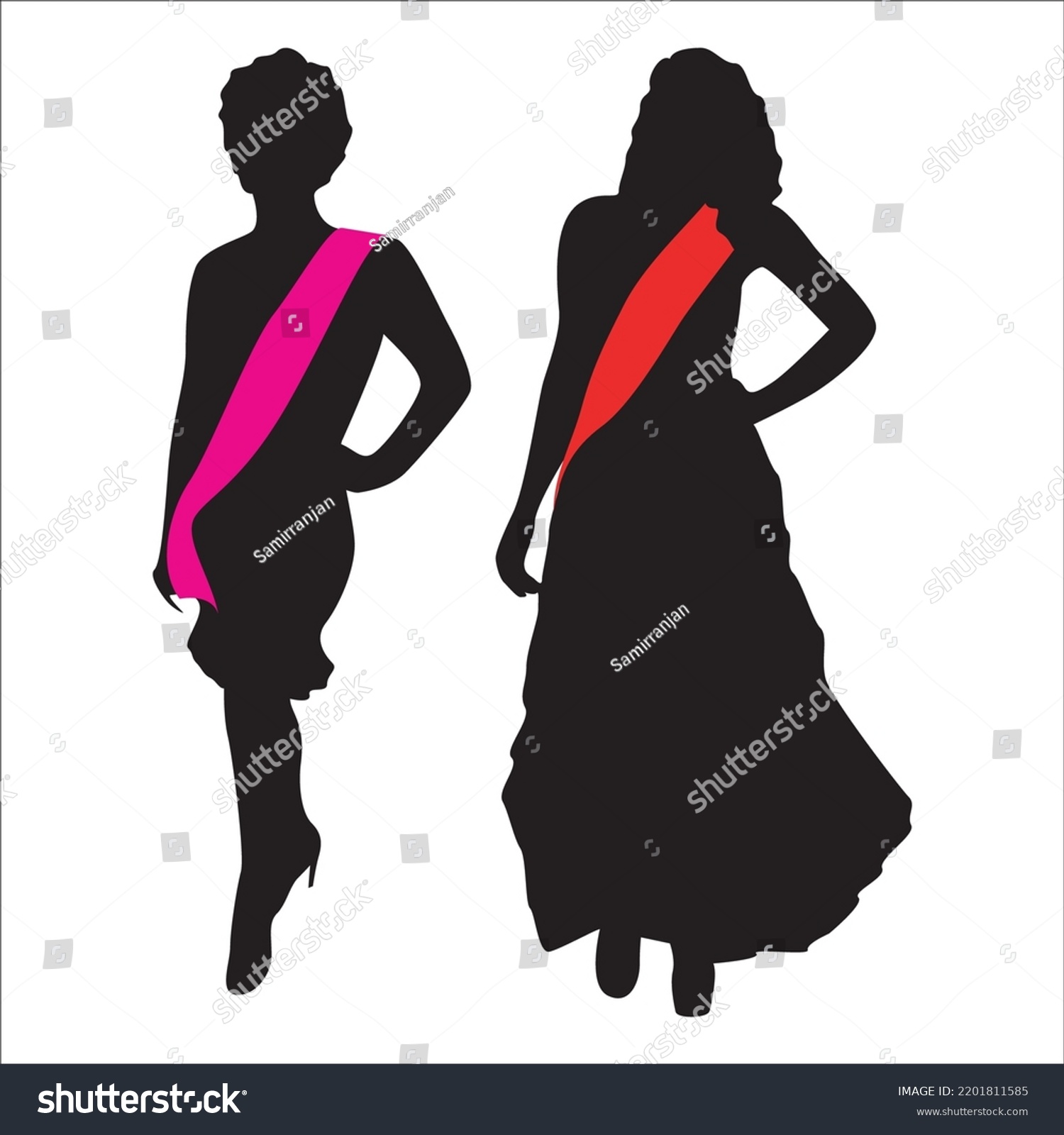 Vector Set Beauty Pageants Silhouettes Illustration Stock Vector Royalty Free 2201811585