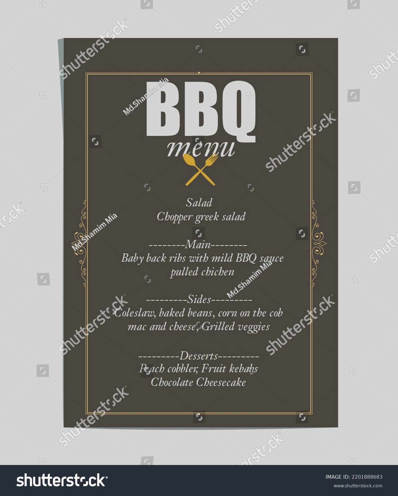 Printable Rustic Bbq Party Menu Cookout Stock Vector (Royalty Free