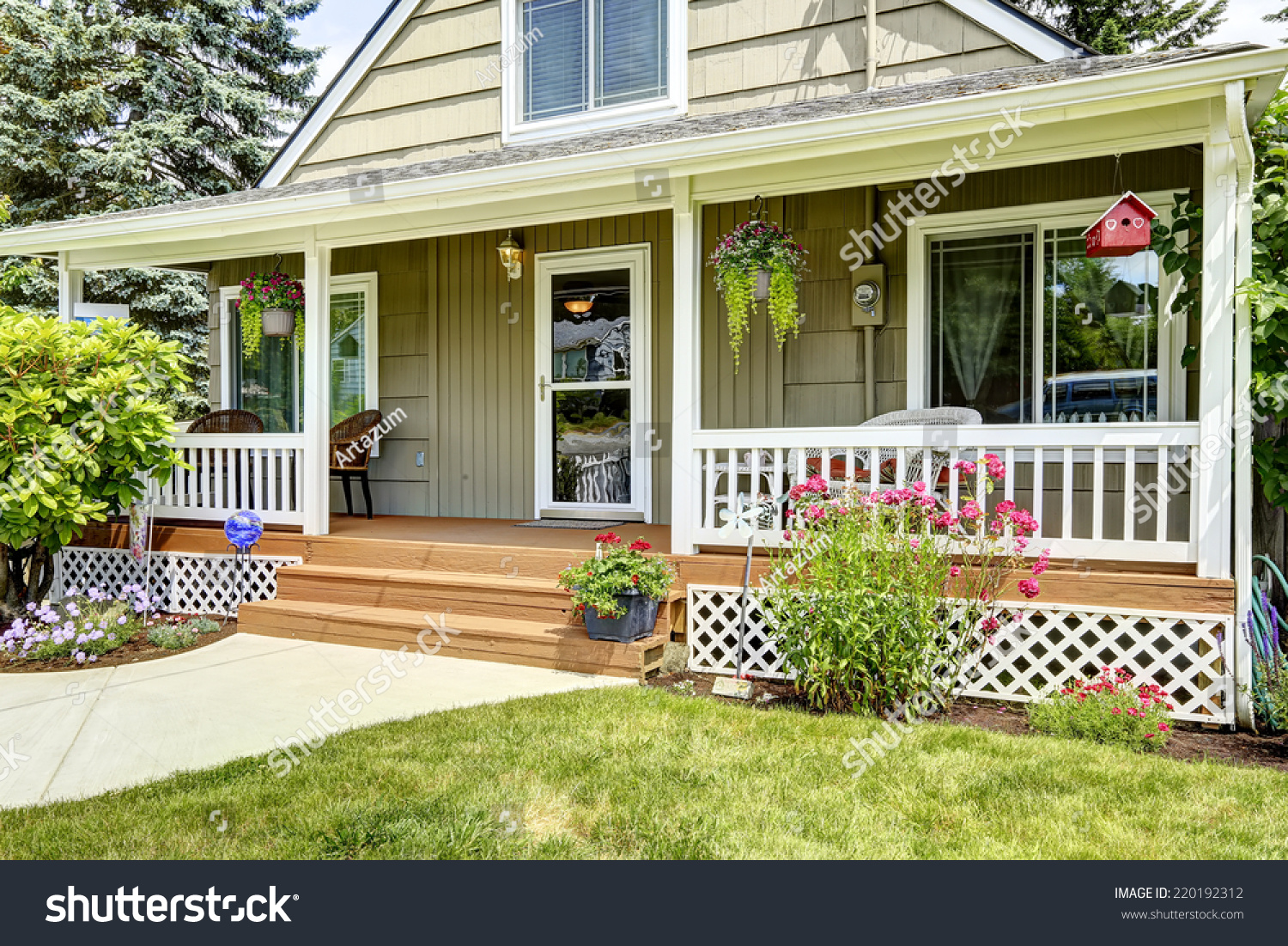 House Cozy Entrance Porch White Railings Stock Photo 220192312 ...