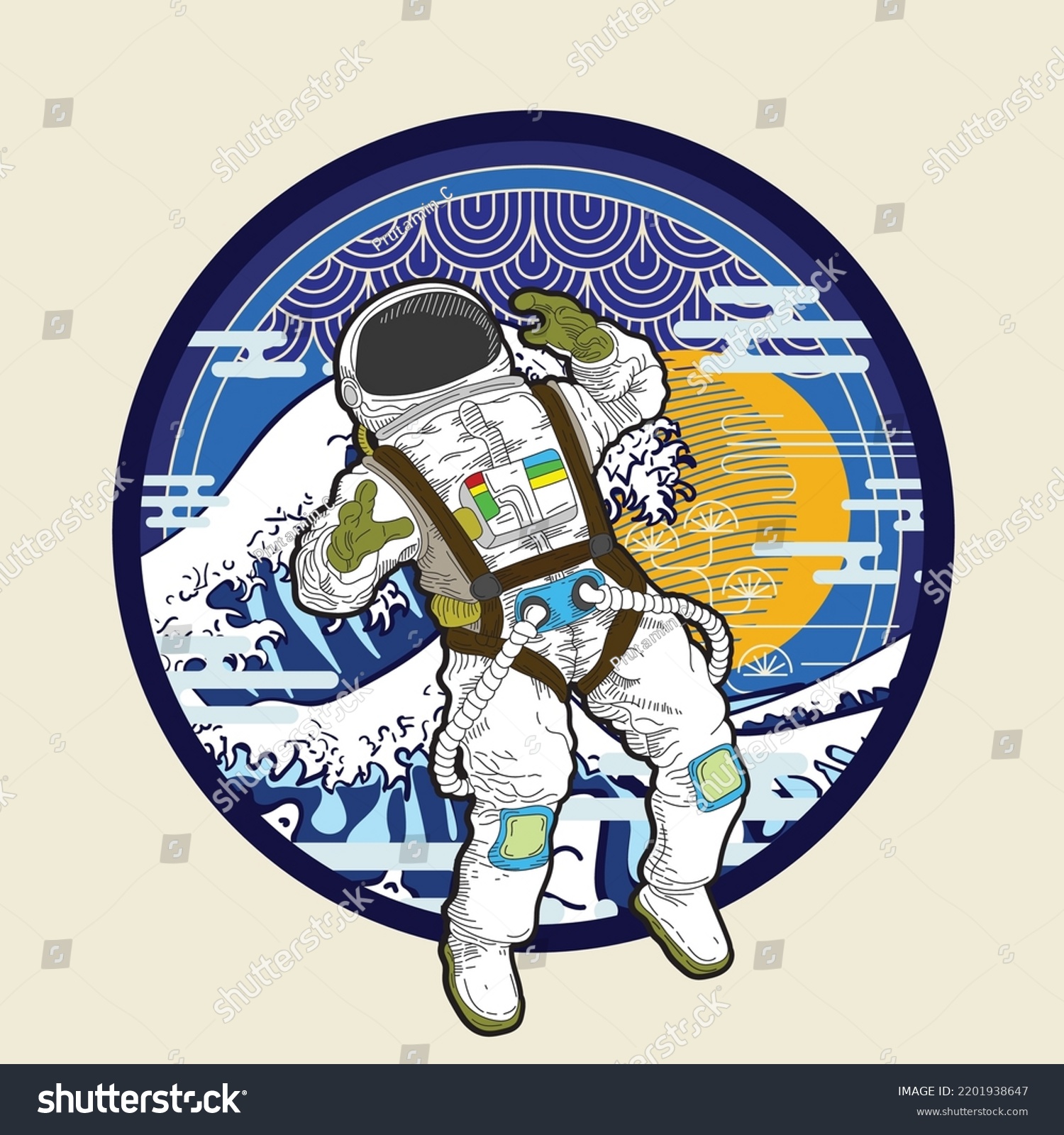 Astronout Illustration Design Japanese Style Background Stock Vector ...