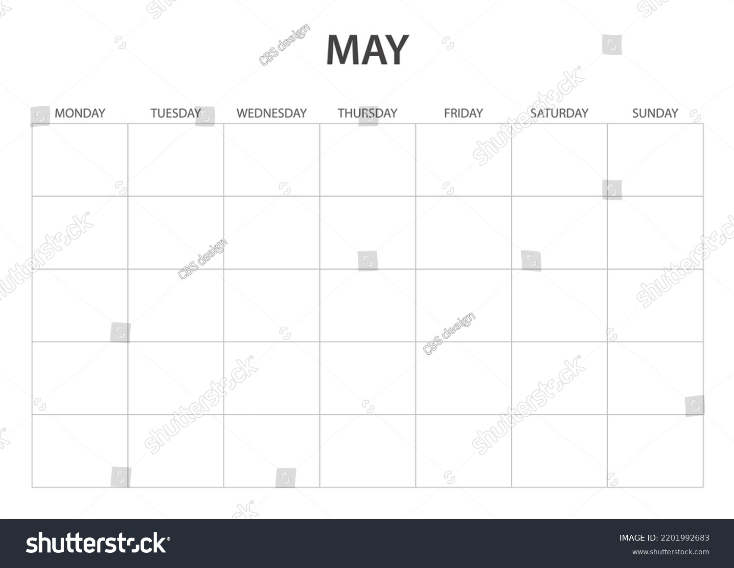 May Monthly Blank Calendar Printable Stock Vector (Royalty Free ...