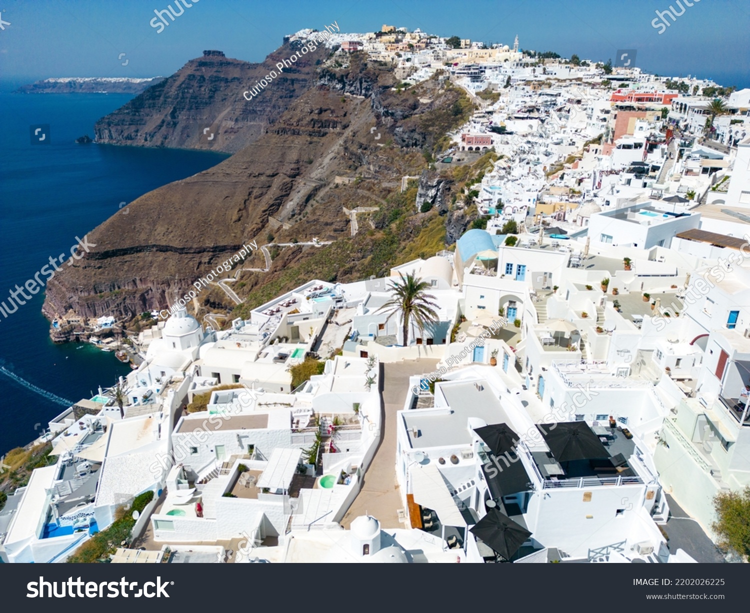 Fira Santorini Greece 11 September 2022 Stock Photo 2202026225   Stock Photo Fira Santorini Greece September Santorini Aerial View Picturesque Fira City Sunrise 2202026225 