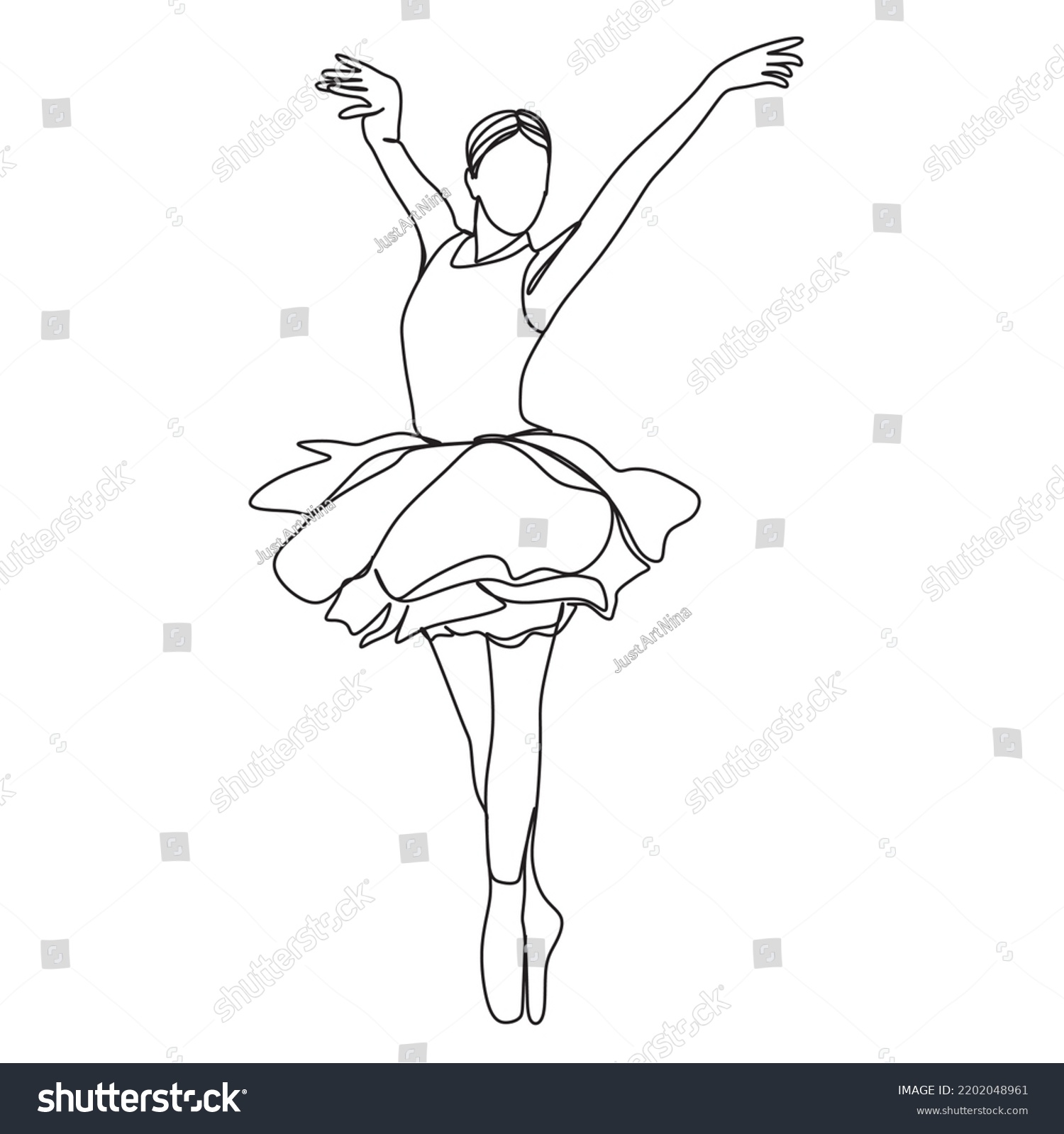 Printable One Line Ballerina Drawing Black Stock Vector (Royalty Free ...