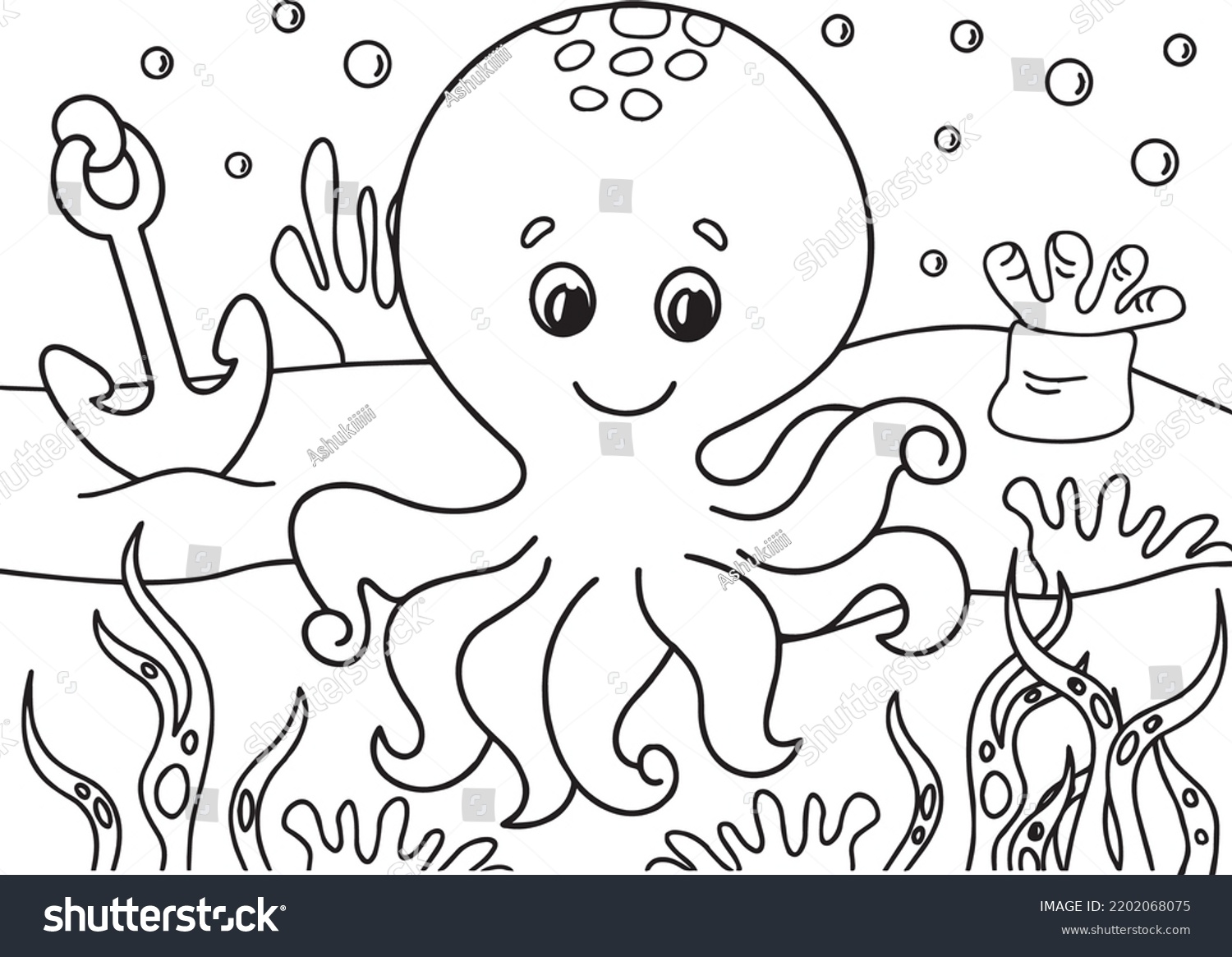 Octopus Ocean Animals Coloring Page Stock Vector (Royalty Free ...