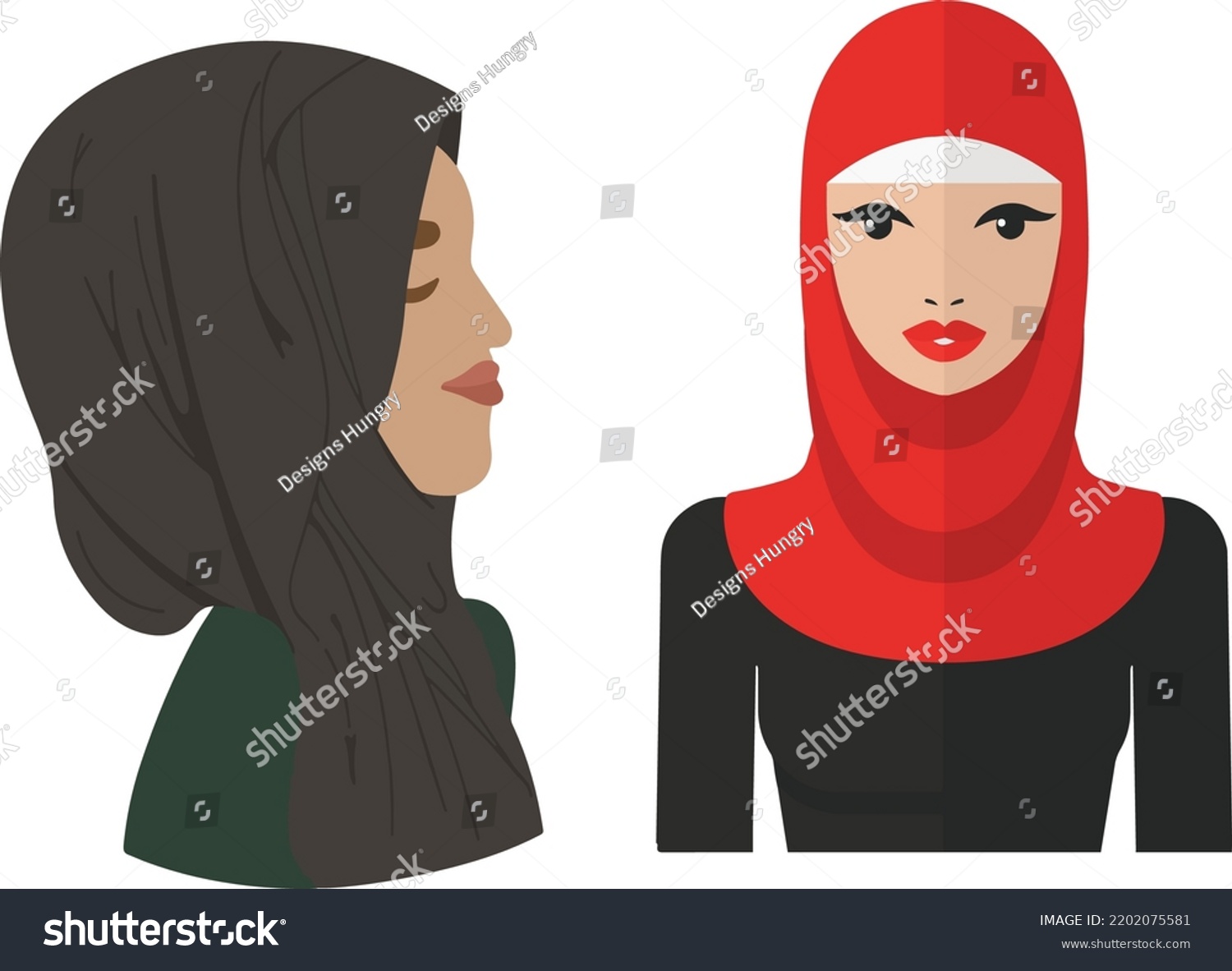 Vector Illustration Muslim Women Traditional Outfit Stock Vector Royalty Free 2202075581