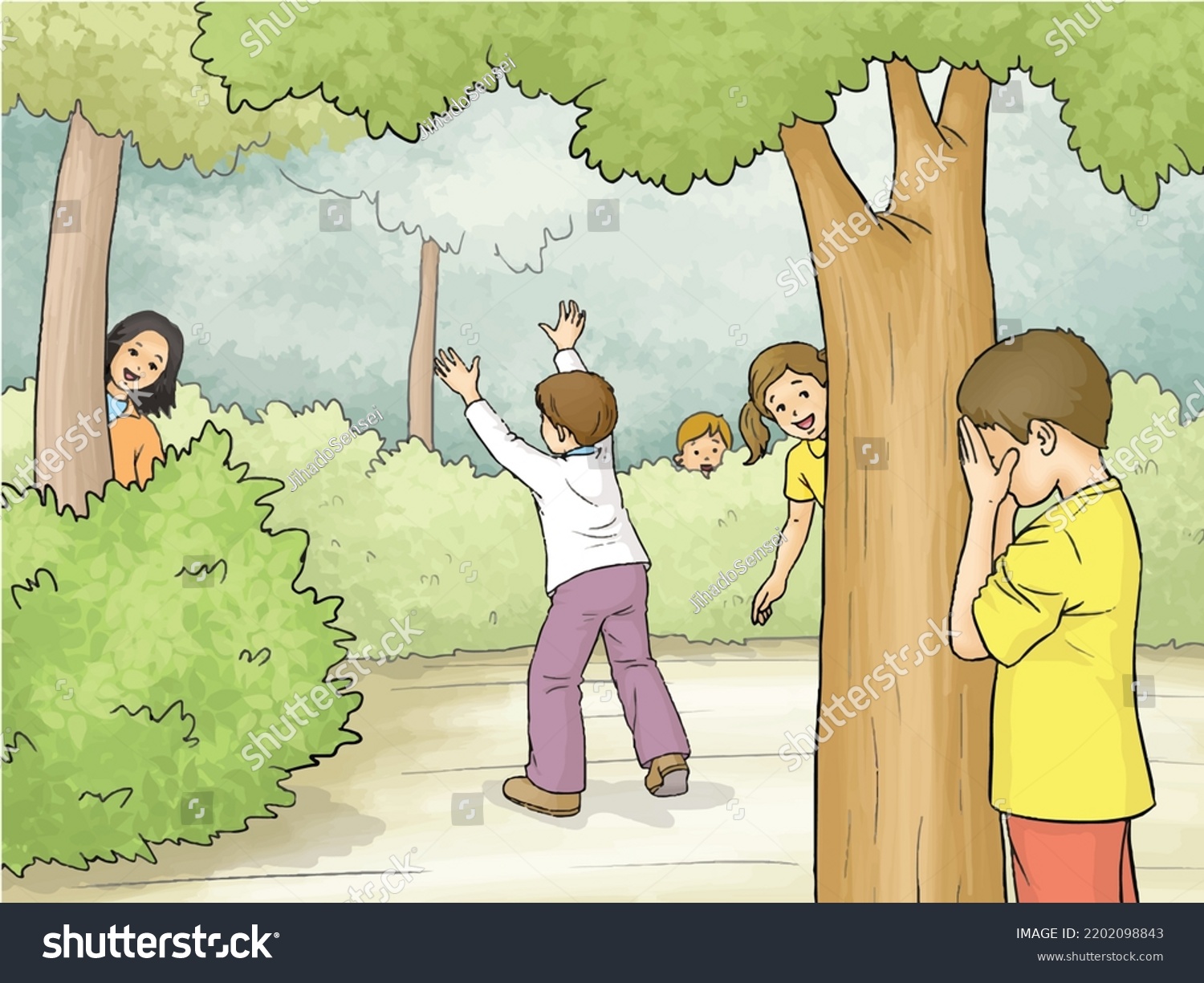 children-playing-hide-seek-together-stock-vector-royalty-free