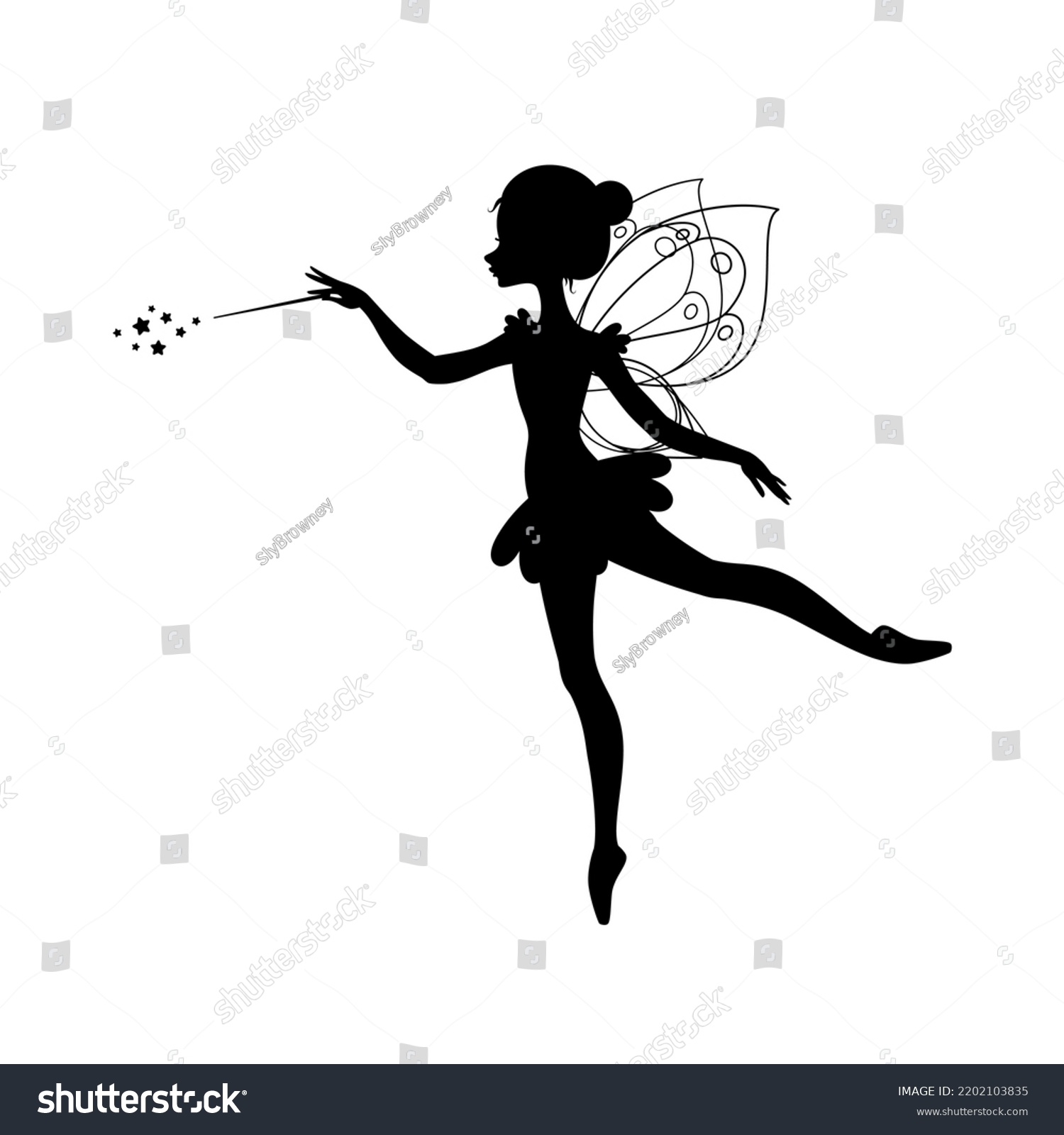 Winged Fairy Silhouette Illustration Ballet Dancing Stock Vector ...