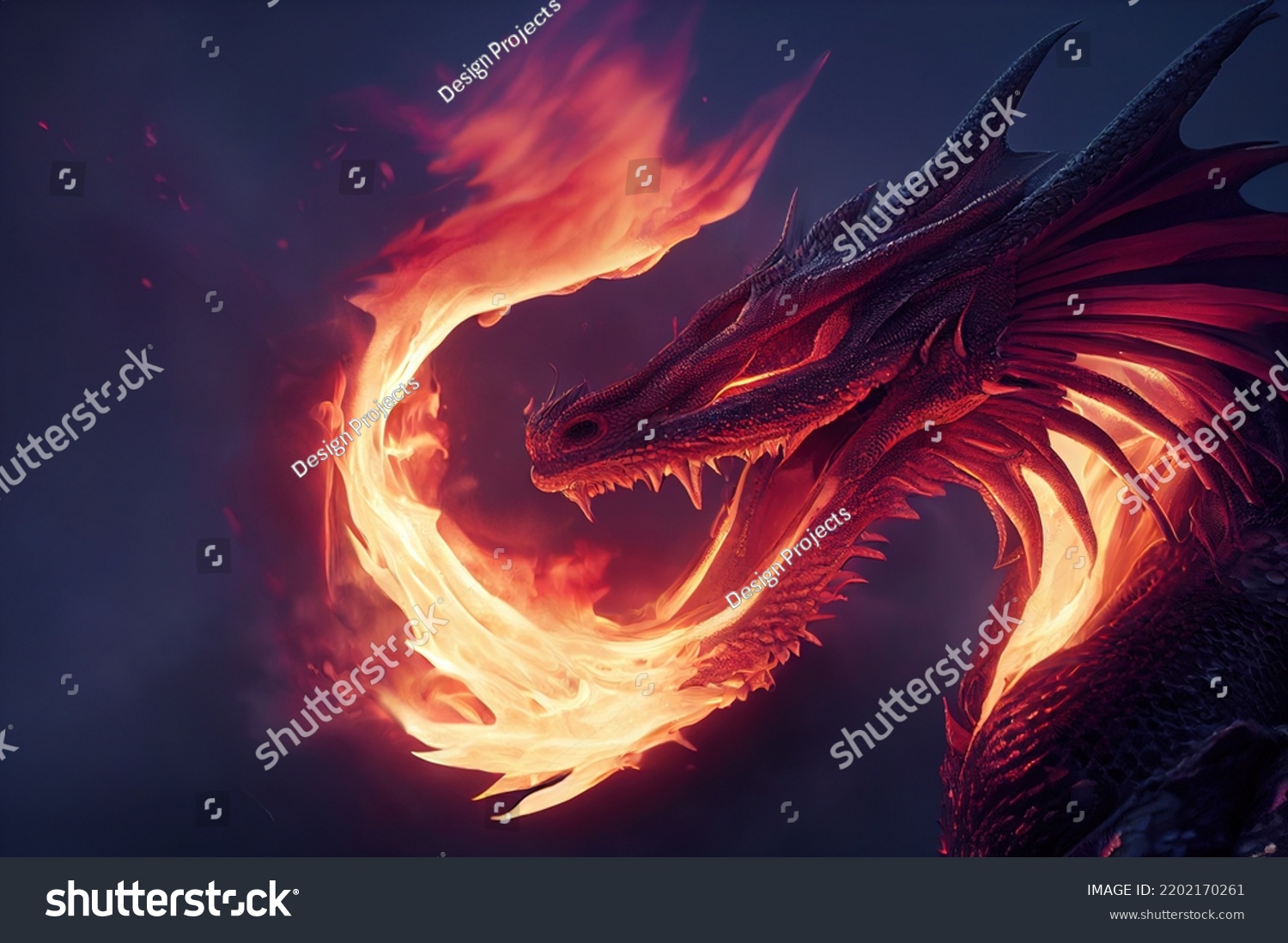 Ancient Dragon Burning Eyes Portrait Mysterious Stock Illustration ...