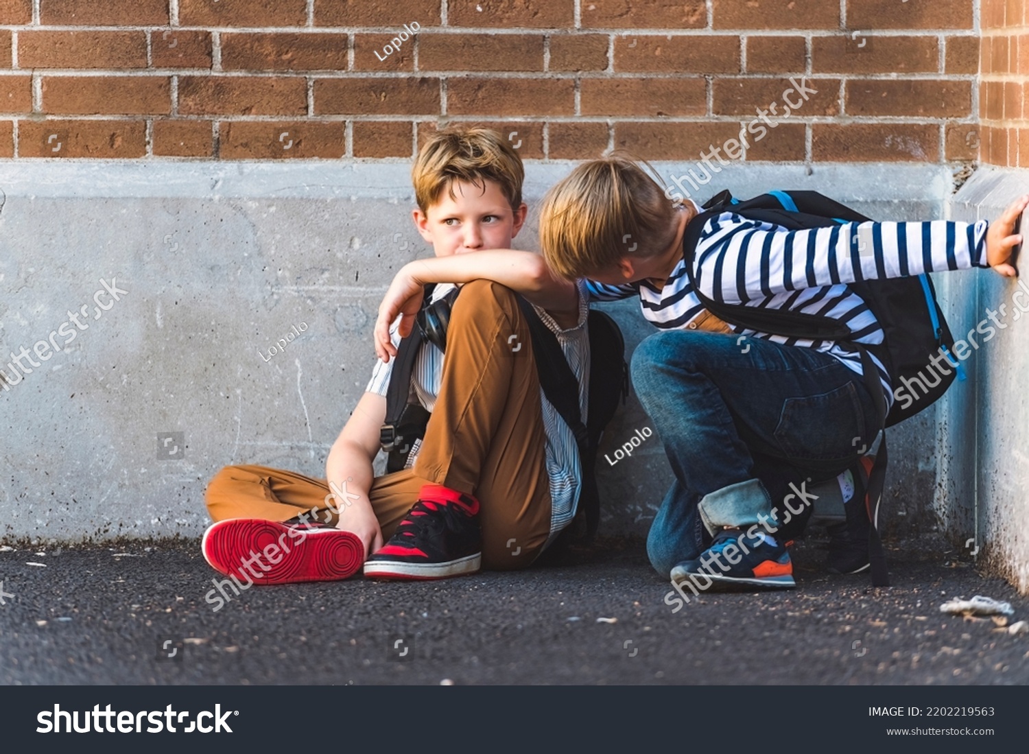 Sad Boy School Boy Conforting Sad Stock Photo 2202219563 | Shutterstock