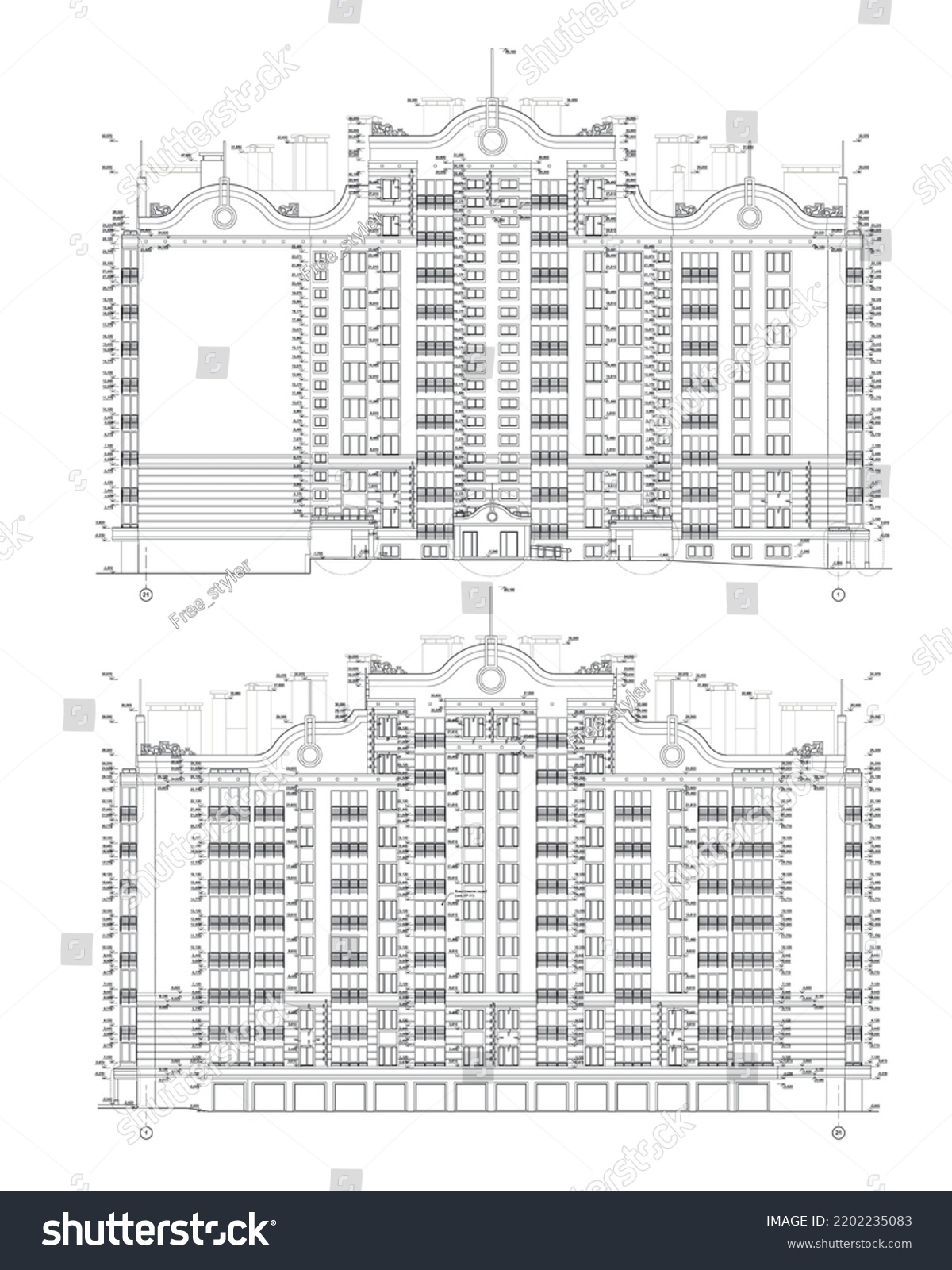 Multistory Building Facades Detailed Architectural Technical Stock ...