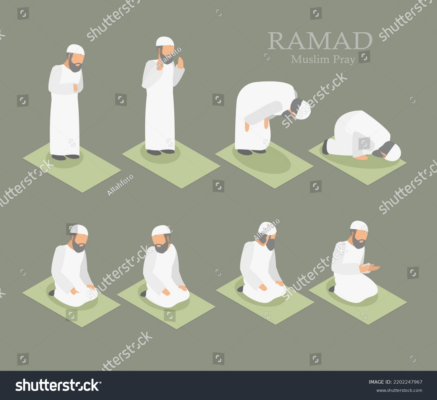 Step Muslim Islam Prayer Isometric Cartoon Stock Vector (Royalty Free ...