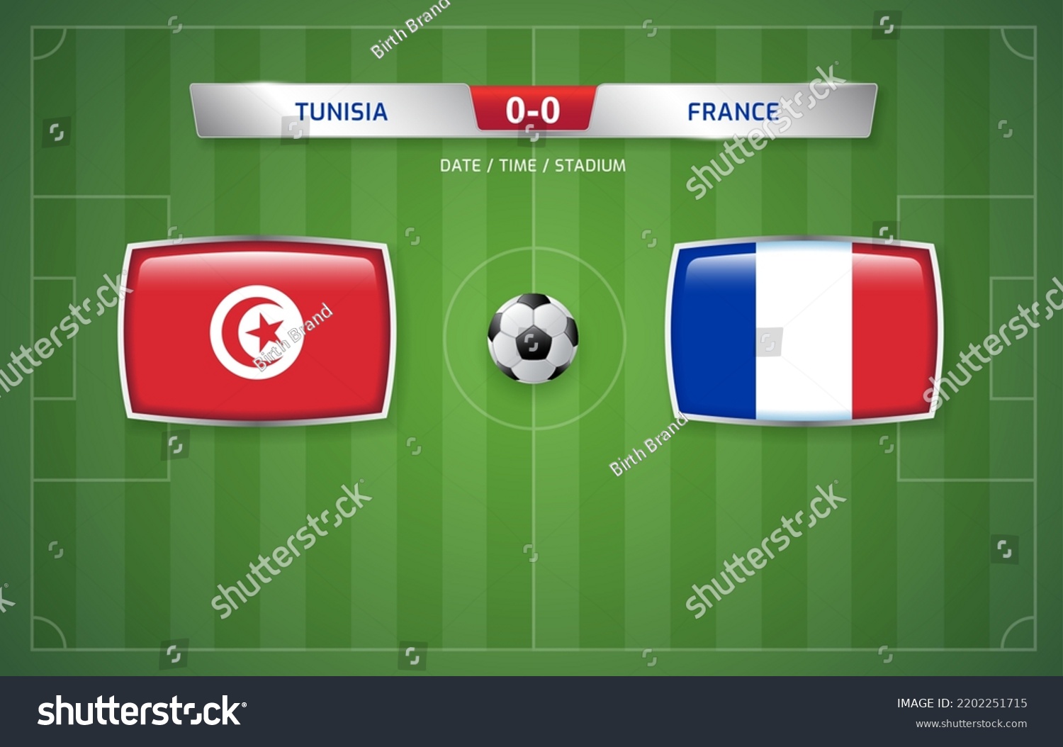 Tunisia Vs France Scoreboard Broadcast Template Stock Vector (Royalty ...