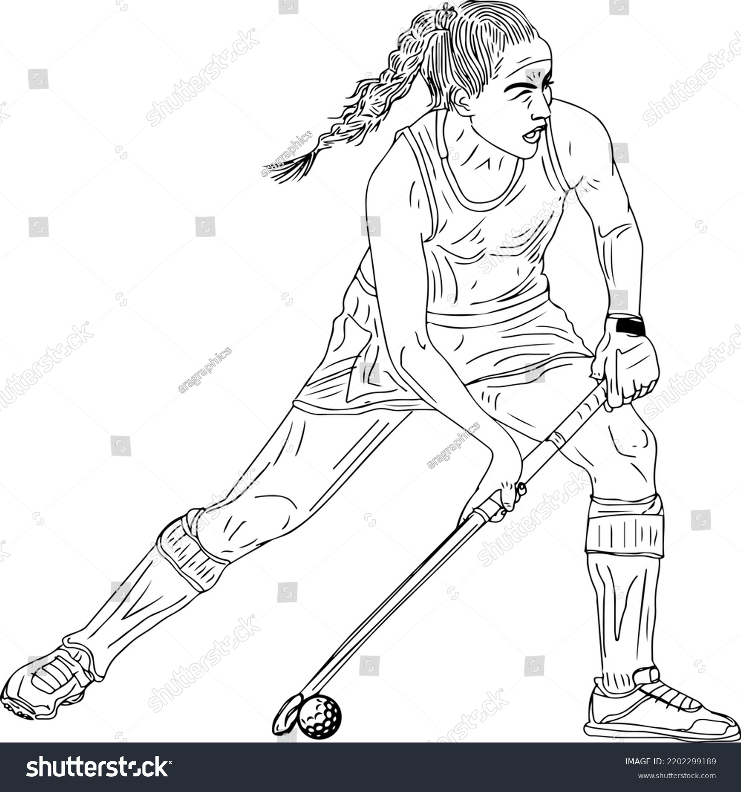 Woman Field Hockey Player Outline Vector Stock Vector (Royalty Free ...