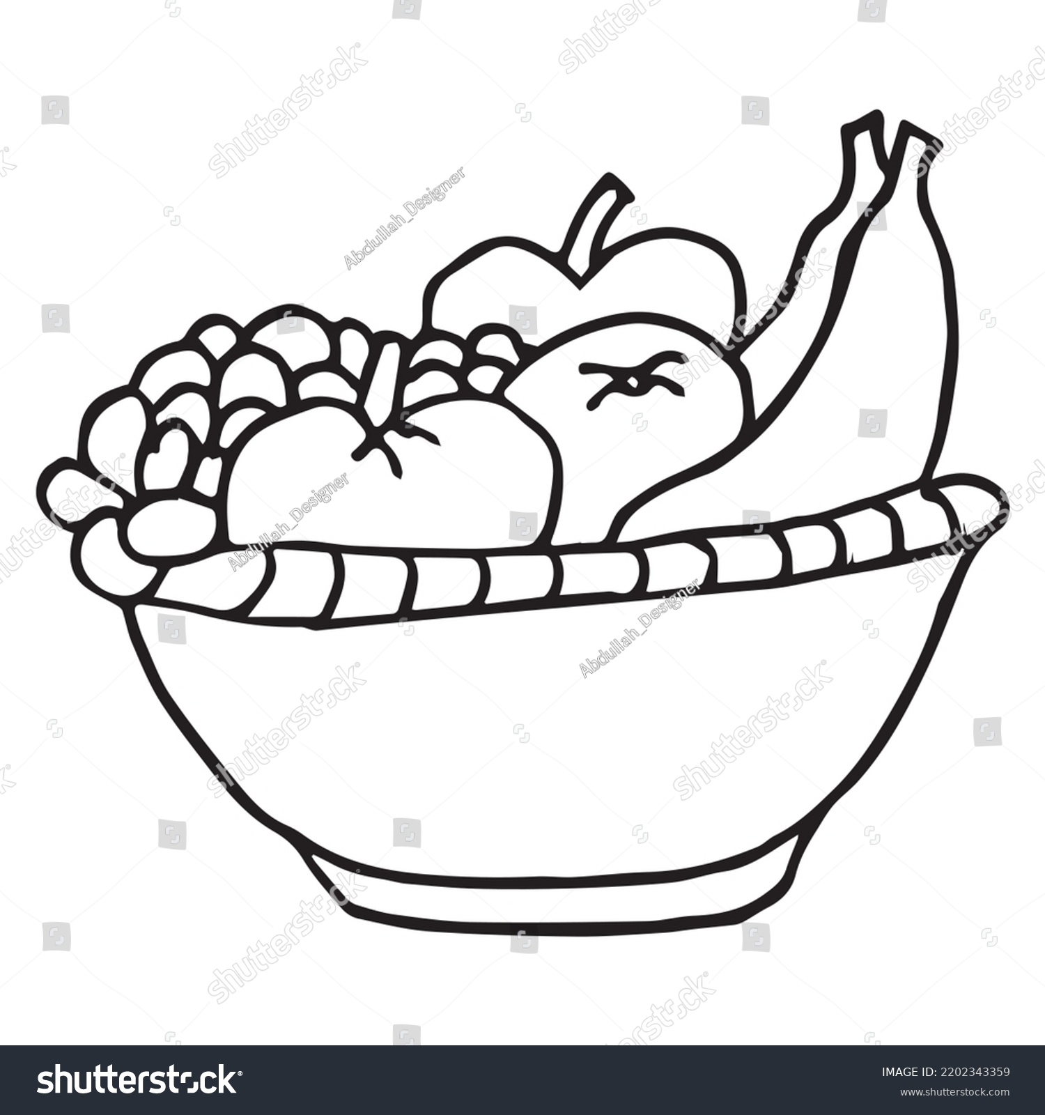 Fruit Basket Coloring Page Kids Vector Stock Vector (Royalty Free ...