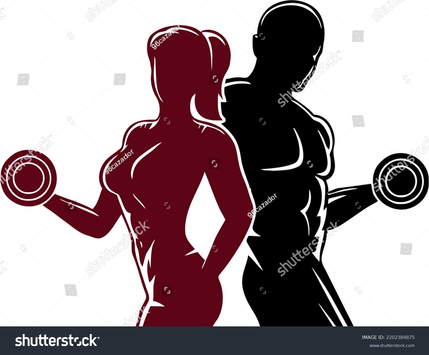 Bodybuilders Man Woman Muscular Lifting Fitness Stock Vector Royalty Free