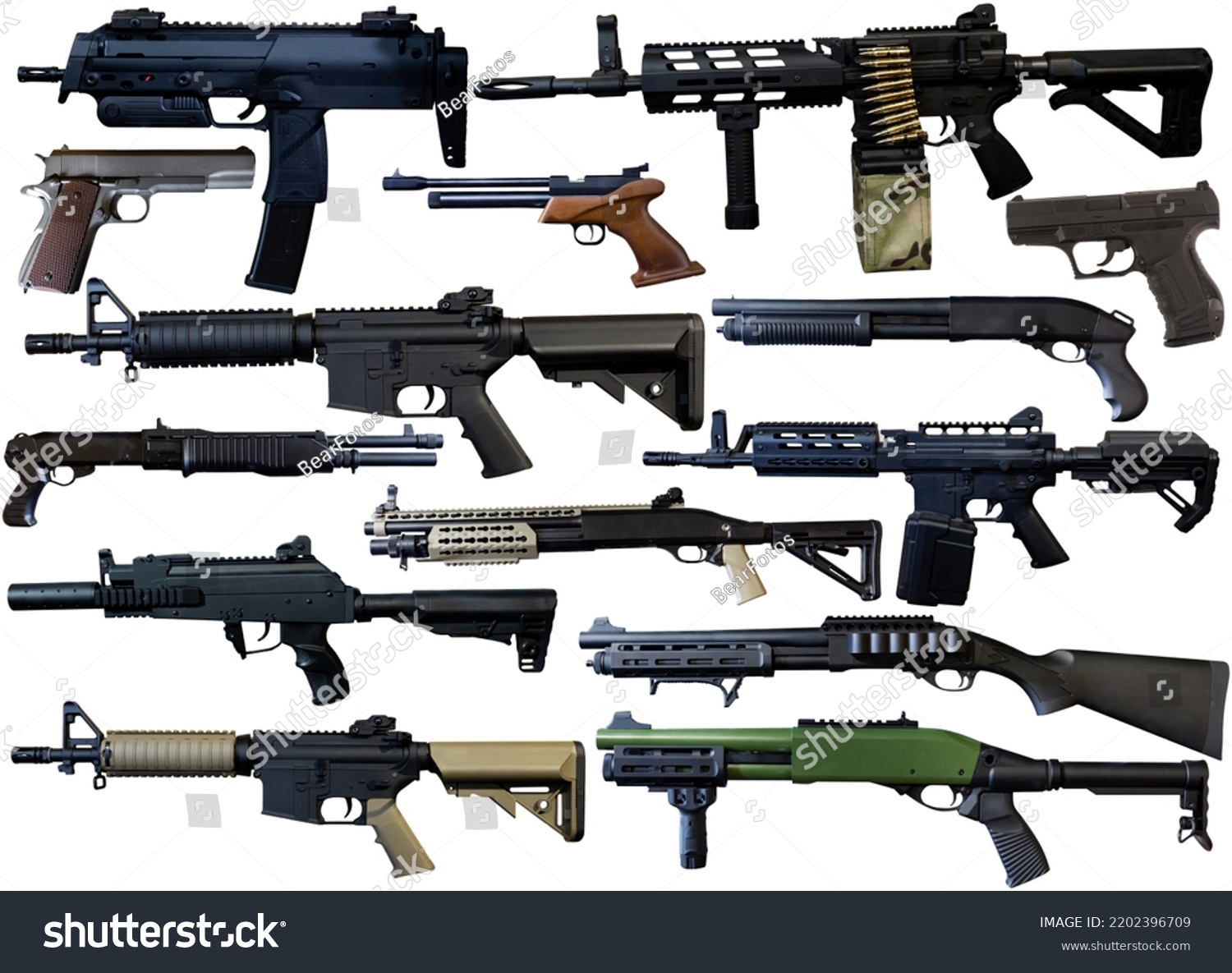 Weapons Various Calibers On White Background Stock Photo 2202396709 ...