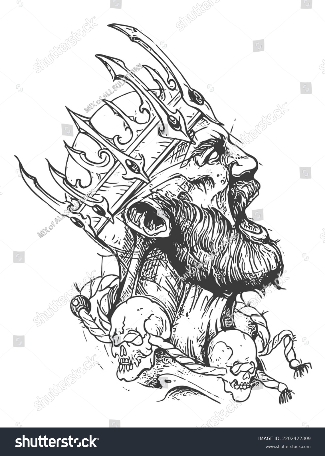 Viking King Tattoo Bearded Barbarian Scandinavia Stock Vector (Royalty ...