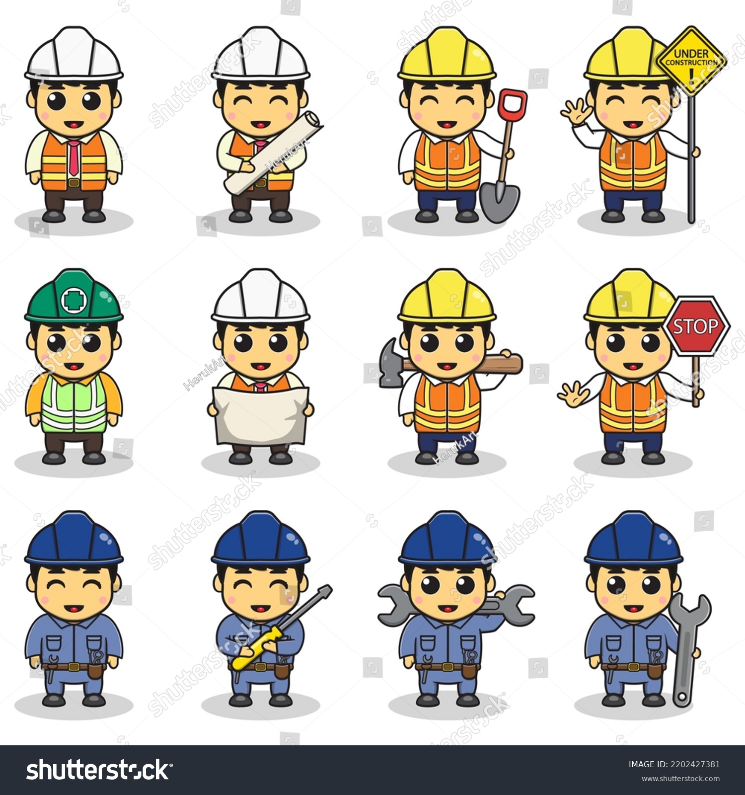 Vector Illustration Cute Construction Boy Cartoon Stock Vector (Royalty ...