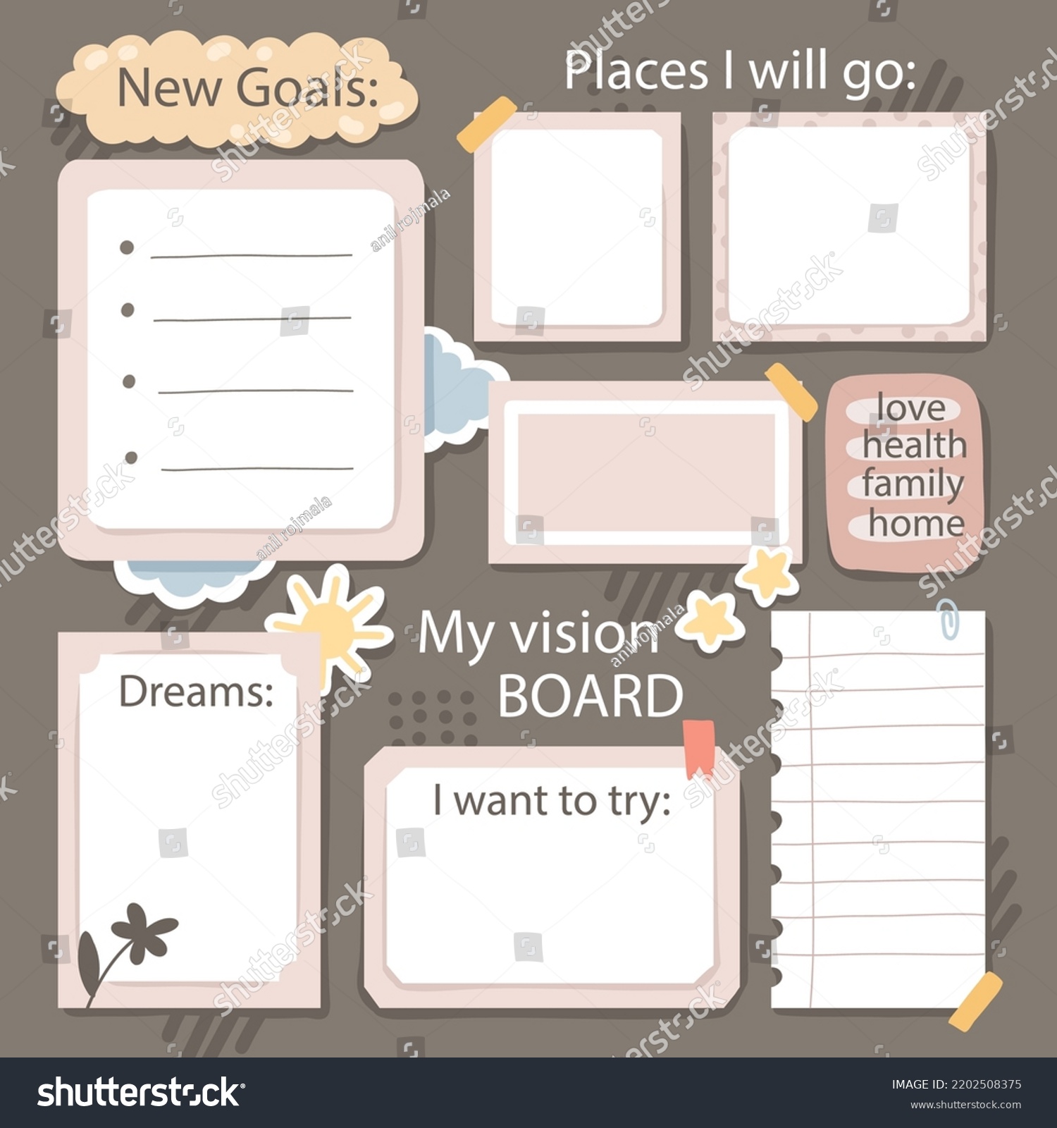 Vision Board Template Space Goals Dreams Stock Vector (Royalty Free ...