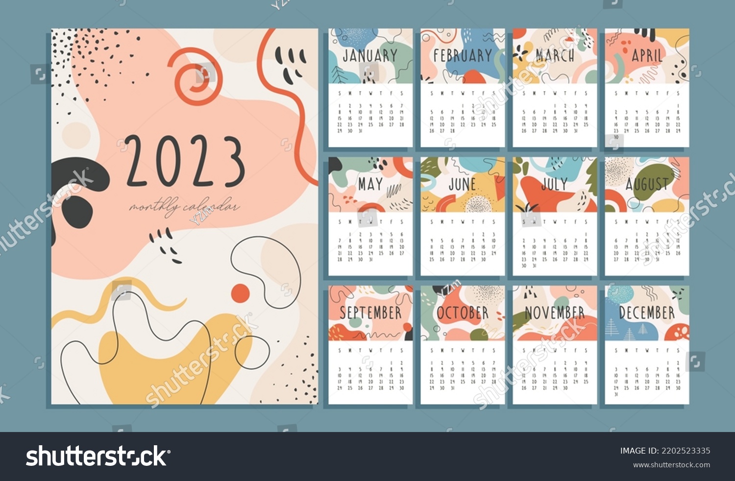 2023 Year Monthly Calendar Abstract Background Stock Vector (Royalty ...