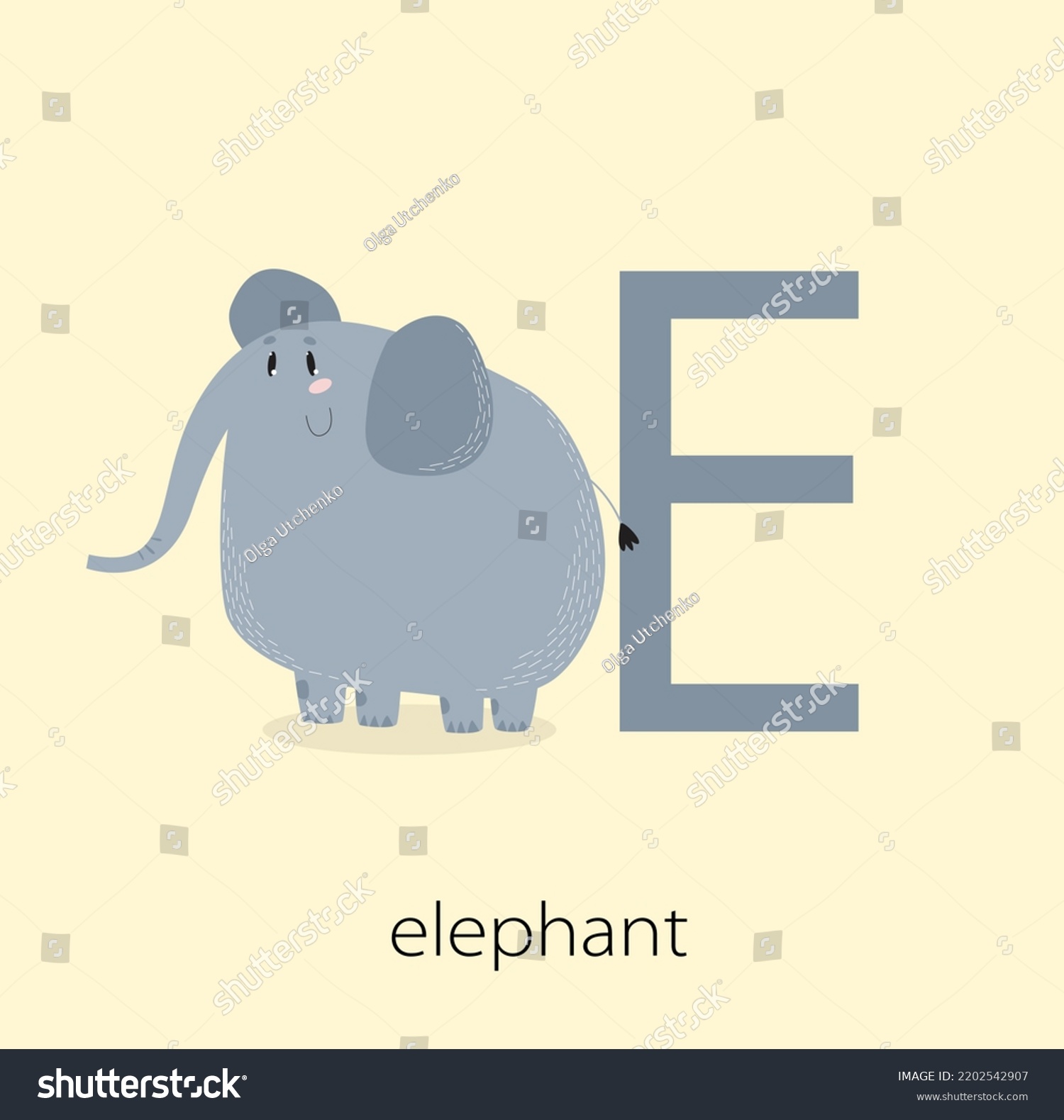 Card Letter E Elephant Learning English Stock Illustration 2202542907 ...