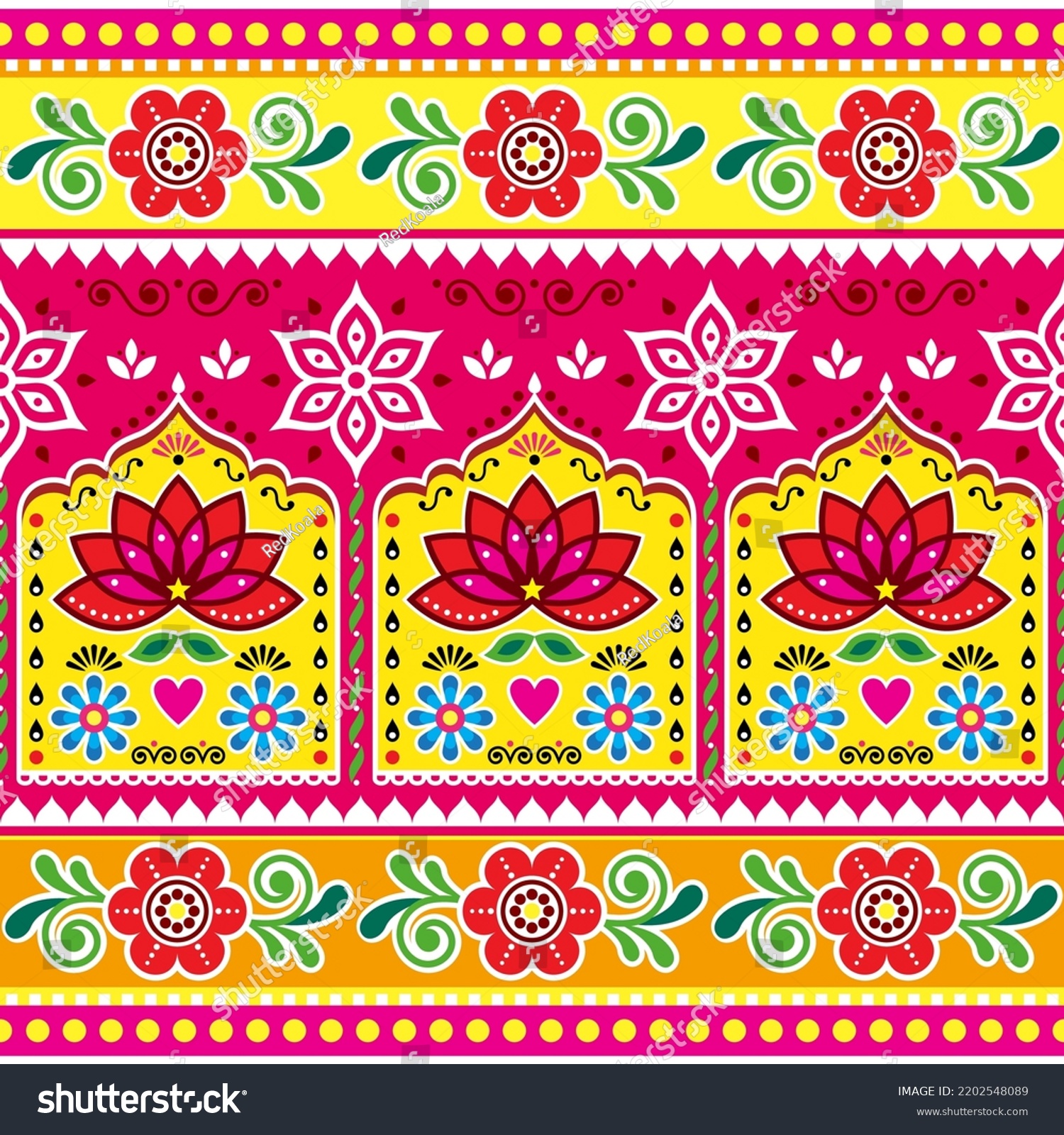 Indian Pakistani Truck Art Inspired Vector Stock Vector Royalty Free   Stock Vector Indian And Pakistani Truck Art Inspired Vector Seamless Pattern With Lotus Flowers Retro Floral 2202548089 