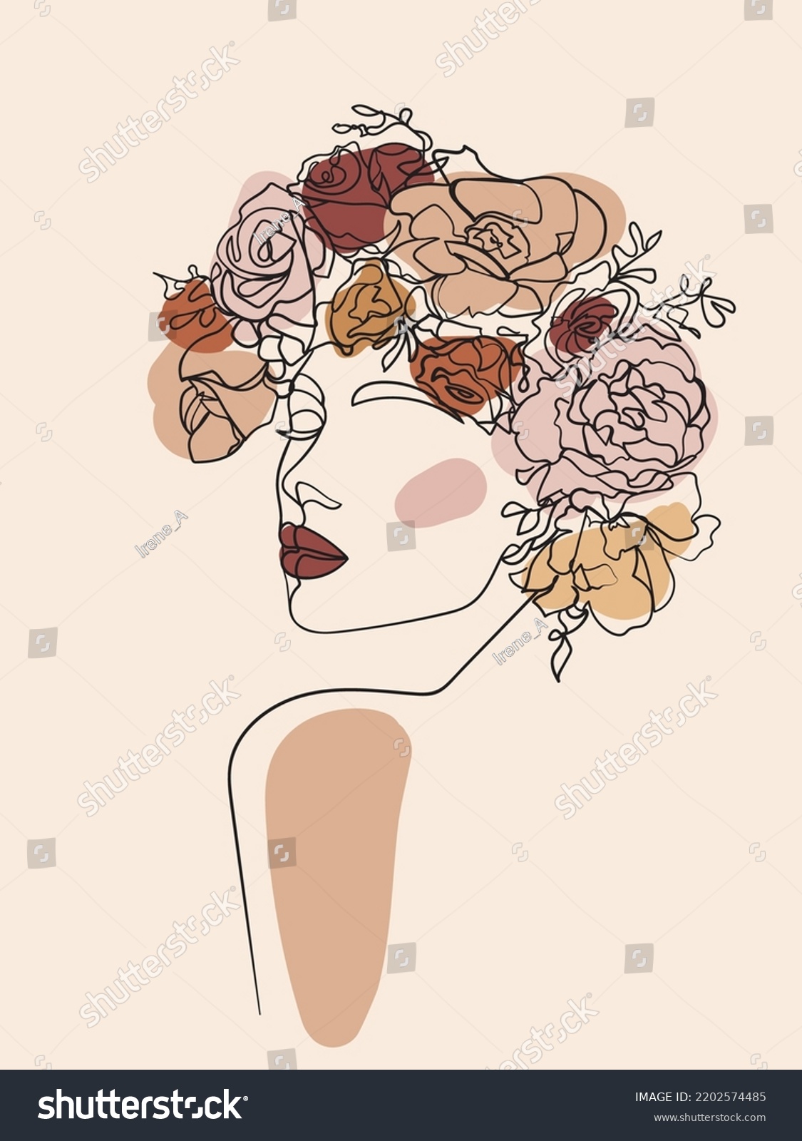 Woman Face Flowers Her Hair Line Stock Vector (Royalty Free) 2202574485 ...