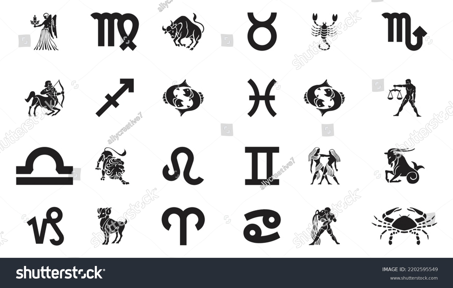 Vector Set Astrological Symbols Zodiac Signs Stock Vector Royalty Free 2202595549 Shutterstock 7098