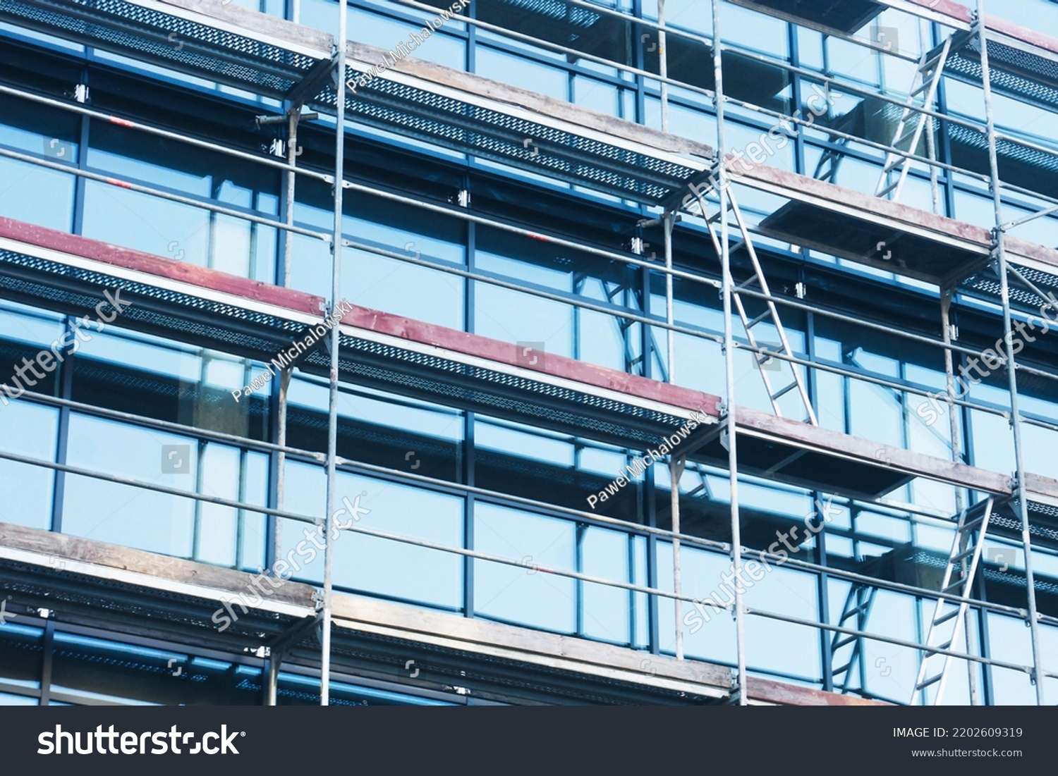 Scaffolding Background Glass Wall Office Building Stock Photo ...