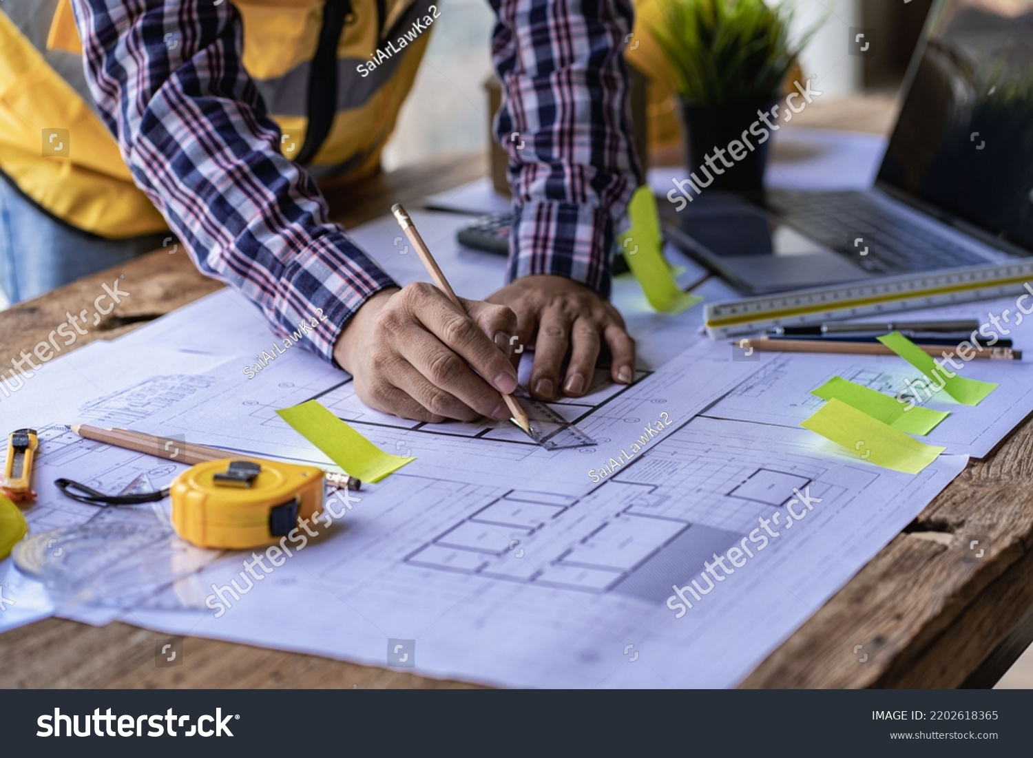 Engineer Working Office Draw Construction Project Stock Photo ...