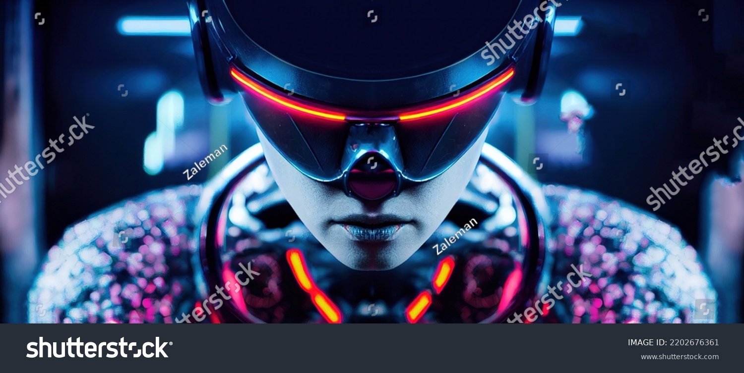 Futuristic Cyberpunk Girl Virtual Reality Glasses Stock Illustration