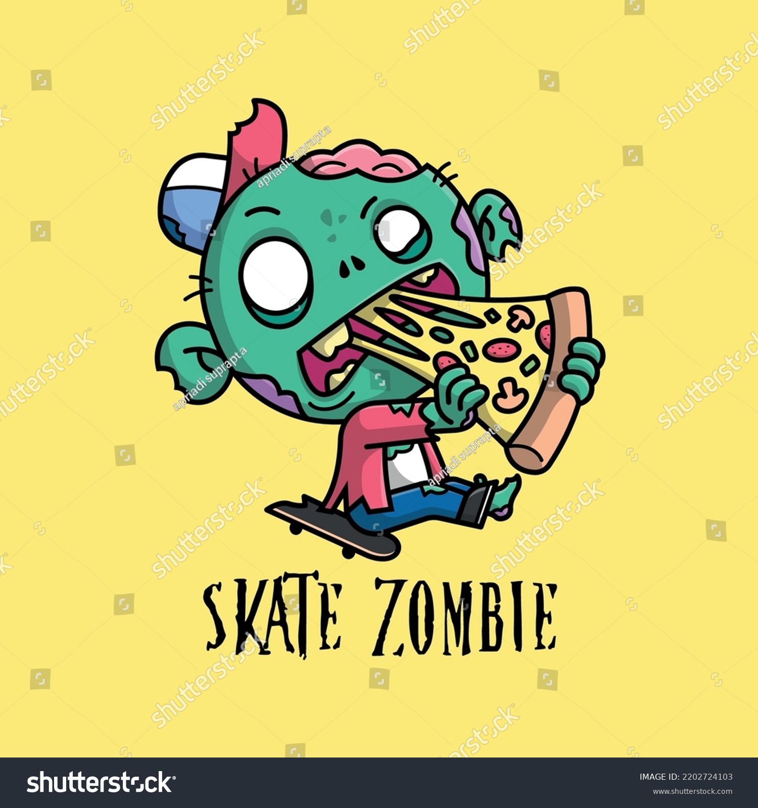 Creepy Skating Zombie Biting Slice Pizza Stock Vector (royalty Free 