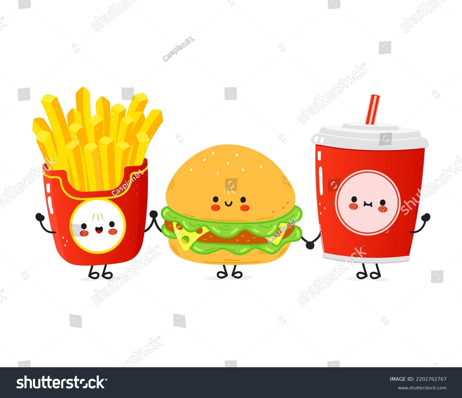 Cute Happy Hamburger French Fries Cola Stock Vector (royalty Free 