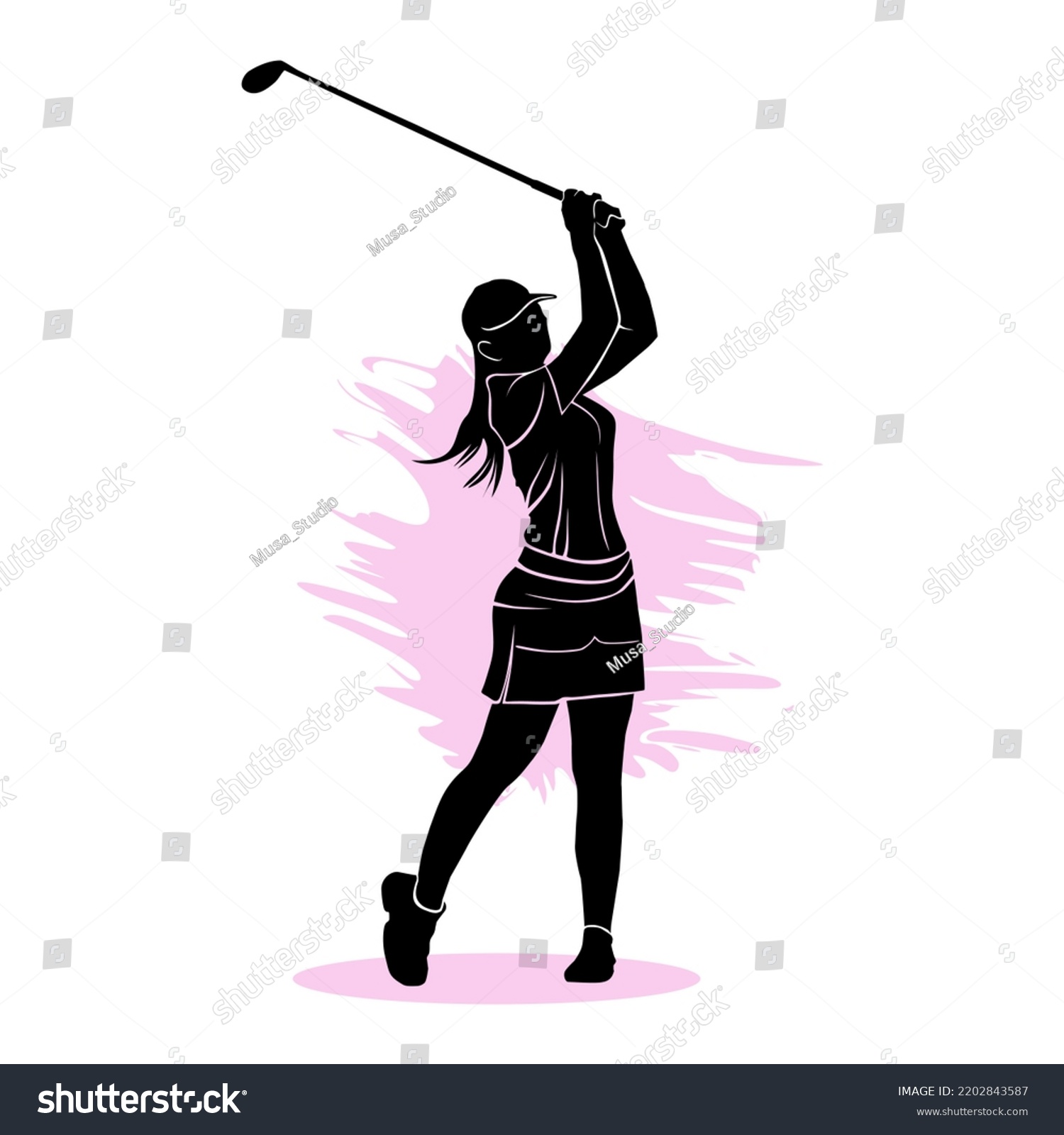 Silhouette Female Golfer Swinging Club Vector Stock Vector (Royalty ...