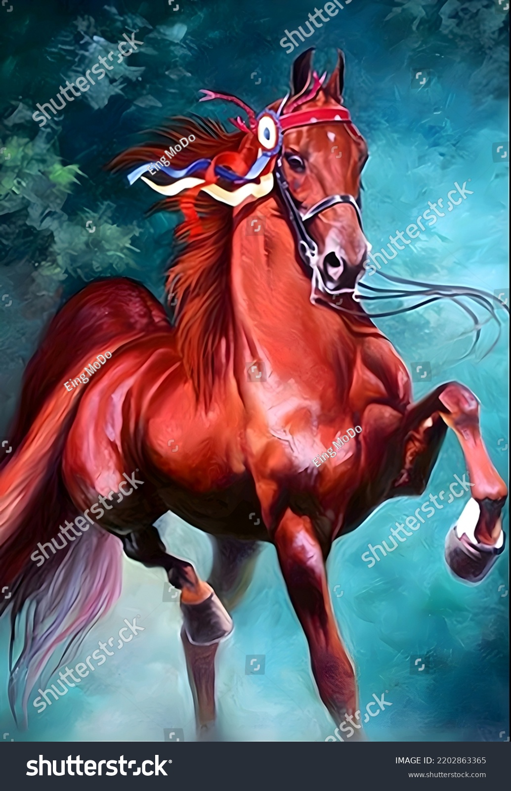 Beautiful Red Horse Painting Stock Image Stock Illustration 2202863365 ...