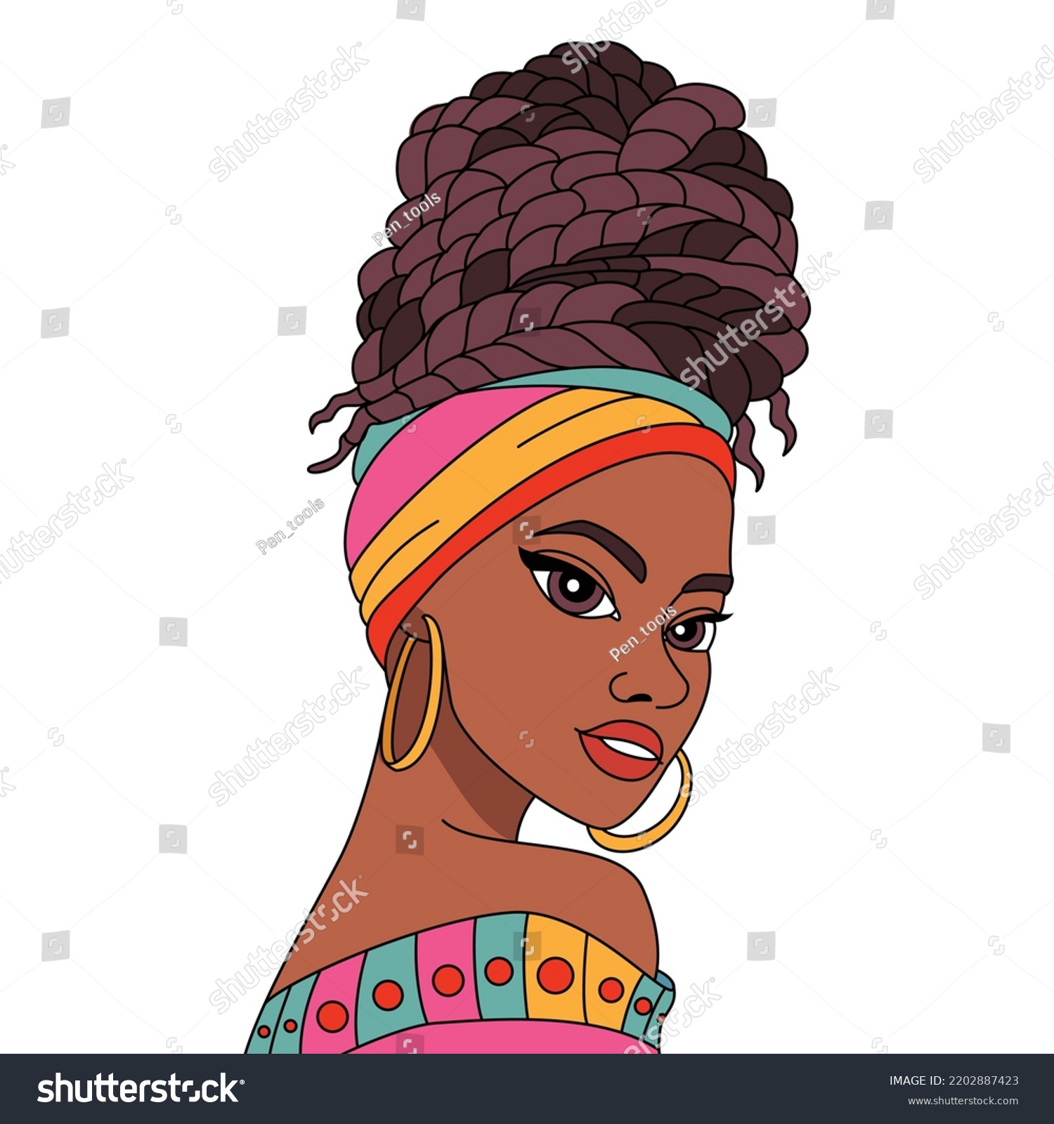 Young African Black Girl Colorful Turban Stock Vector (Royalty Free ...