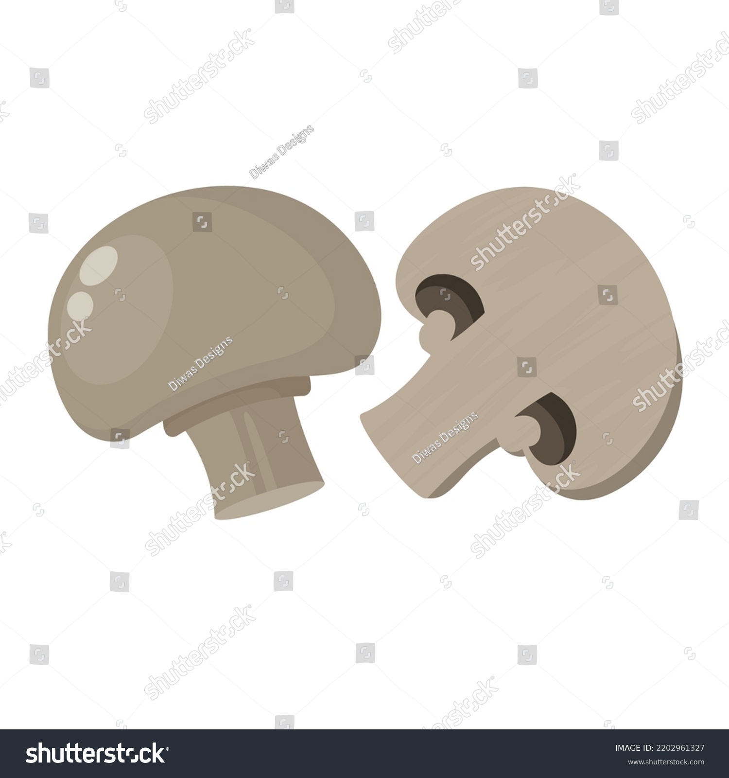 Button Mushroom Flat Vector Illustration Clipart Stock Vector (Royalty ...