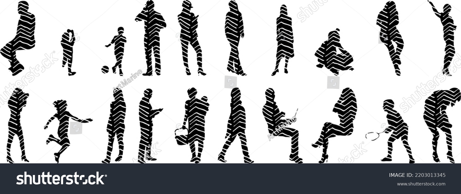 Vector Silhouettes Outline Silhouettes People Contour Stock Vector ...